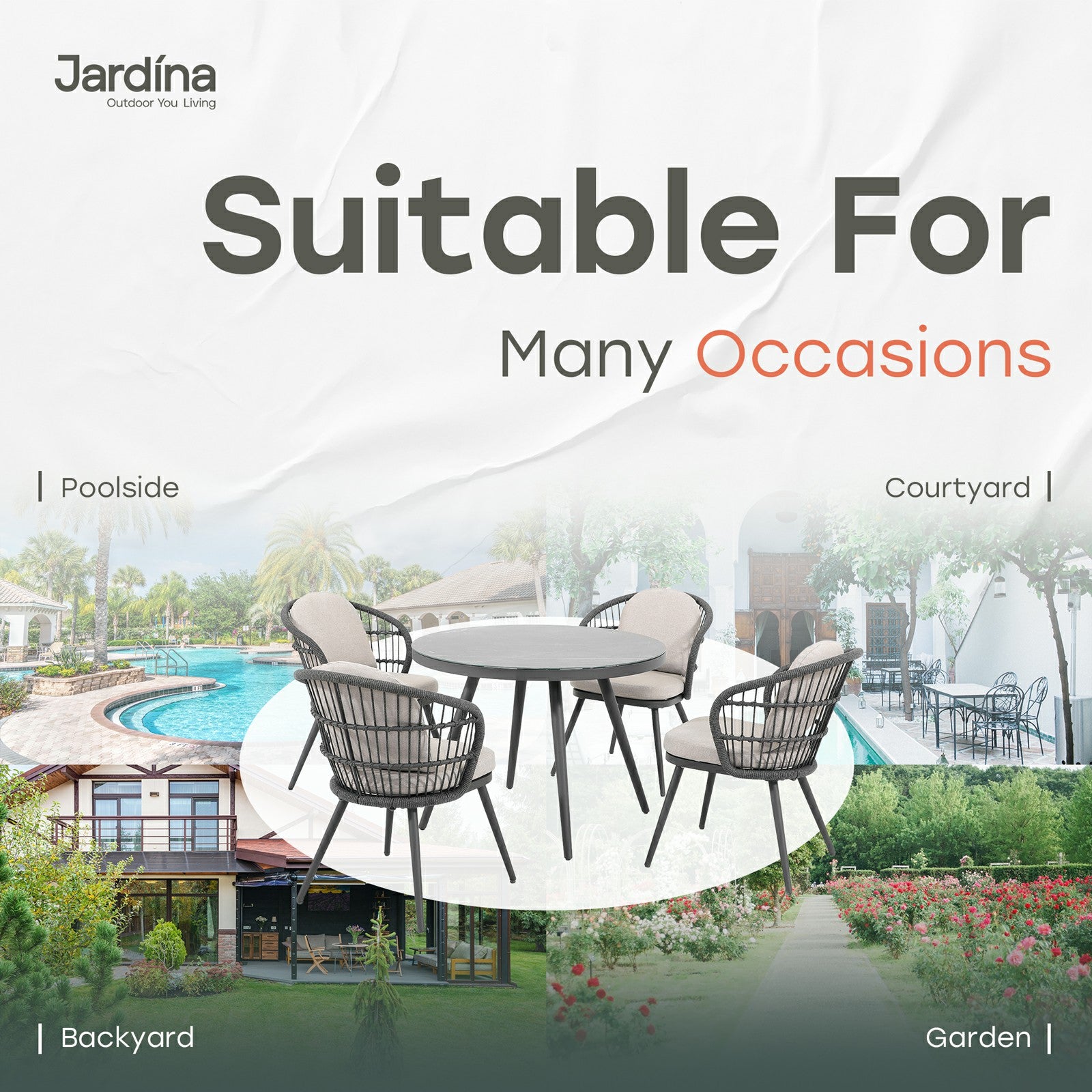 grey modern rope outdoor dining set for 4 for garden and poolside,aluminum frame