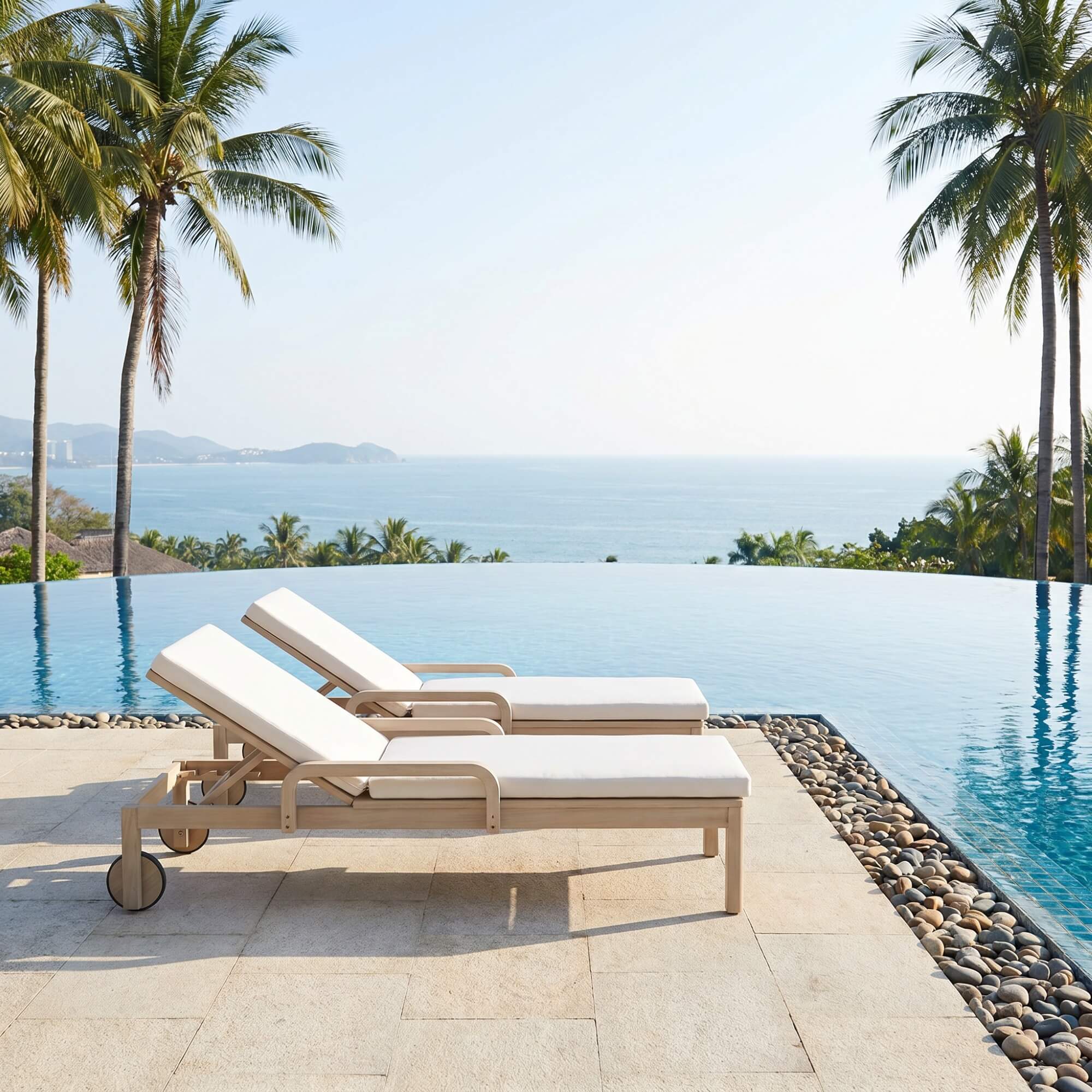 Cali Wooden Outdoor Lounger with Wheels, Adjustable Backrest & Thick Cushion