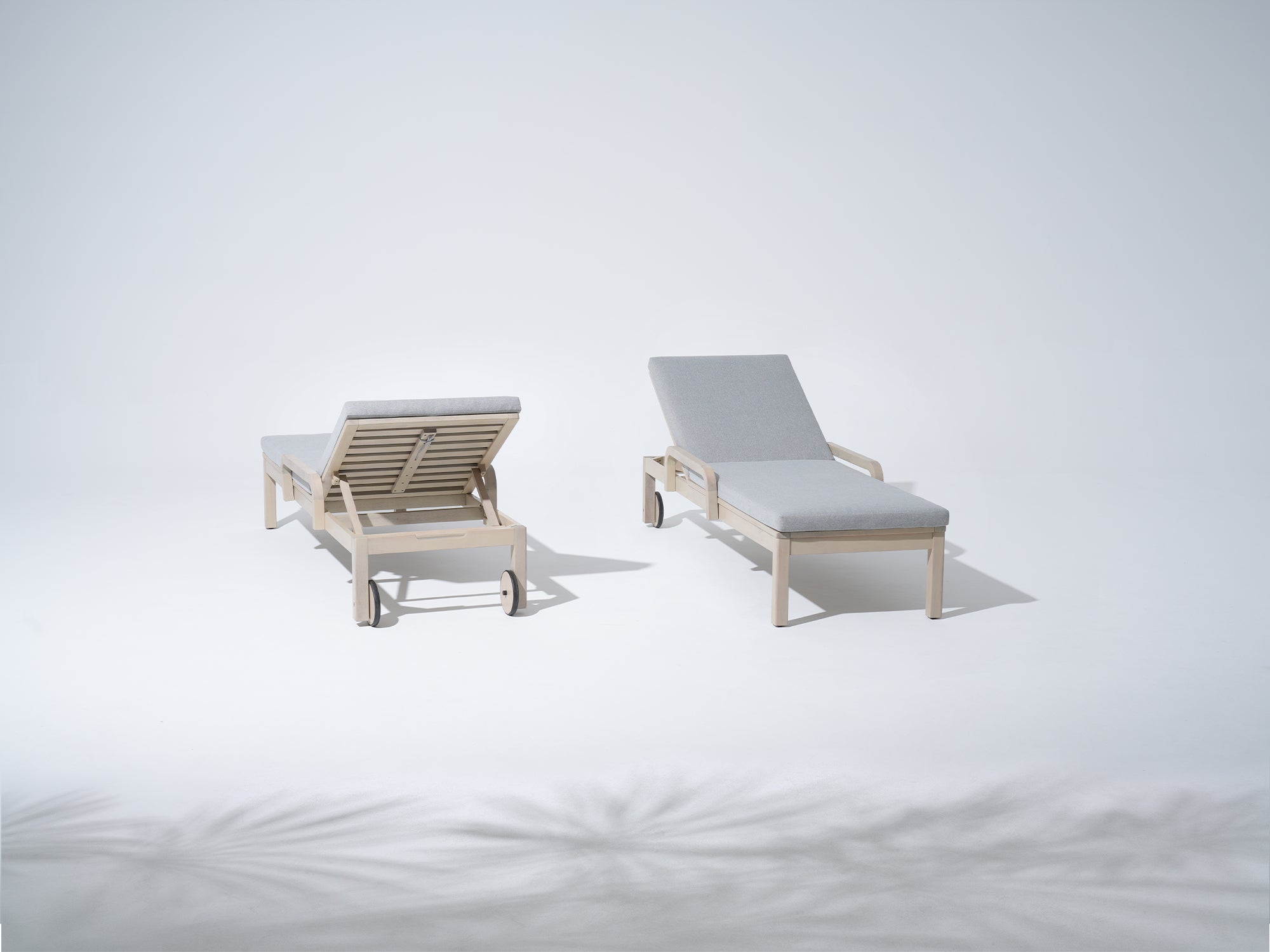 Thalea Wooden Outdoor Lounger with Wheels, Adjustable Backrest & Grey Cushion