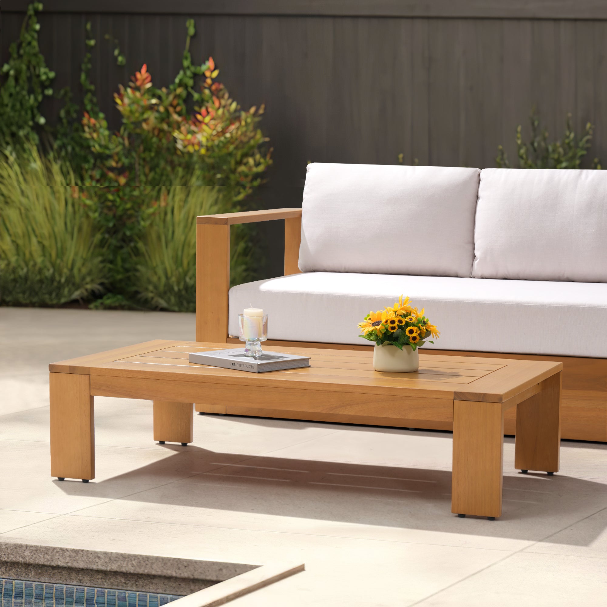 4-Piece eucalyptus Wooden Outdoor Sofa Set, White Olefin Cushions - Jardina Modern Outdoor Furniture