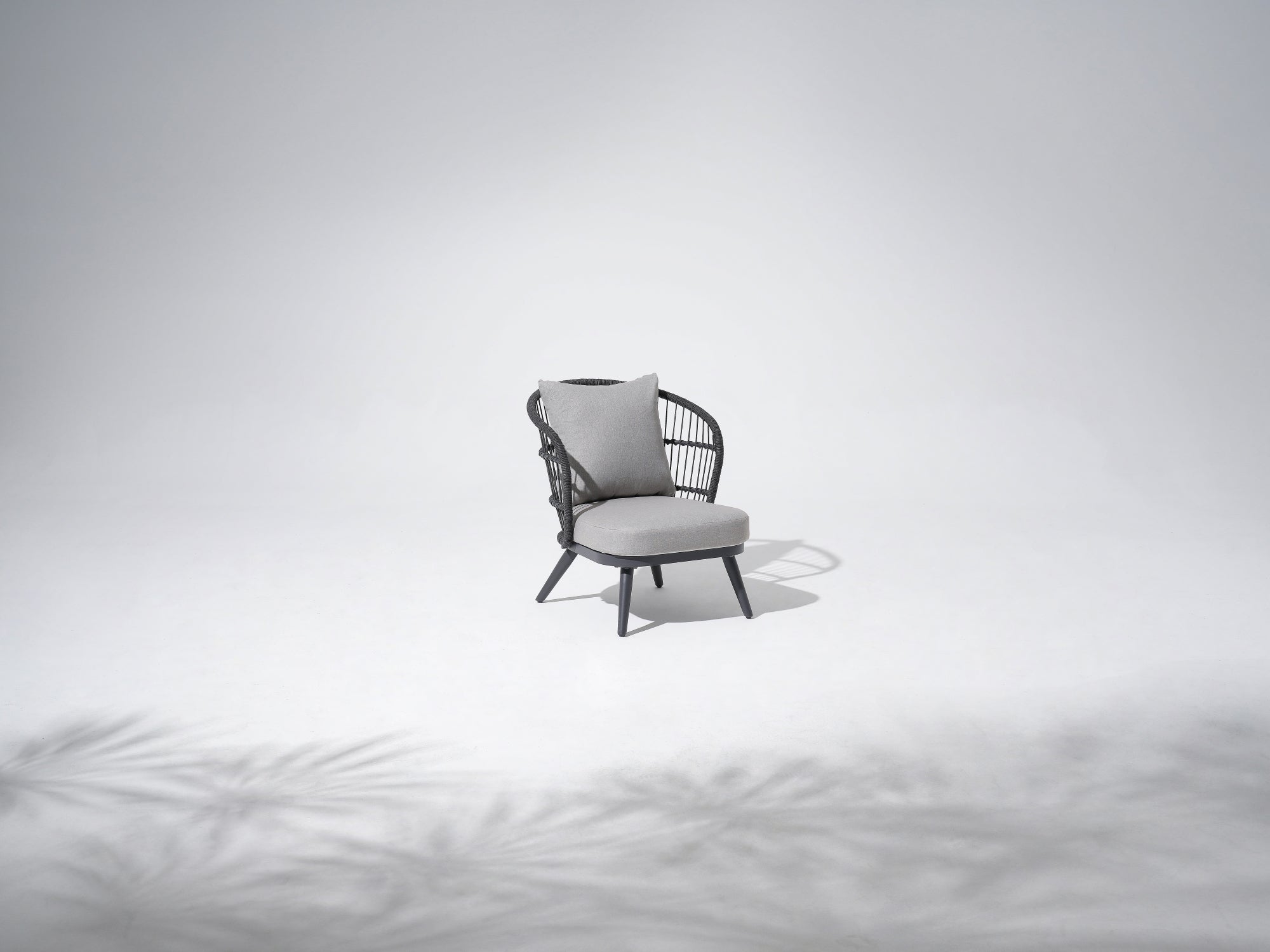 Grey Aluminum Lounge Chair with Woven Rope, armchair, gray cushions- Jardina Outdoor Furniture