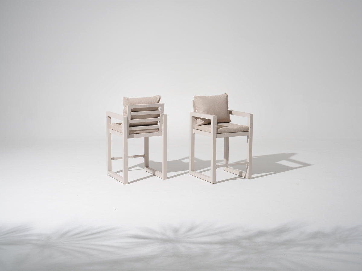 Vela Counter-Height Stool, Oyster White Aluminum Frame & Light Beige Cushions, Set of 2/4/6, 39.6"