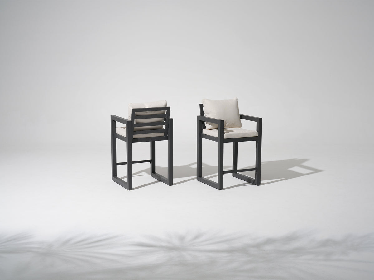 Vela Counter-Height Stool, Charcoal Aluminum Frame & Olefin Cushions, Set of 2/4/6, 39.6"