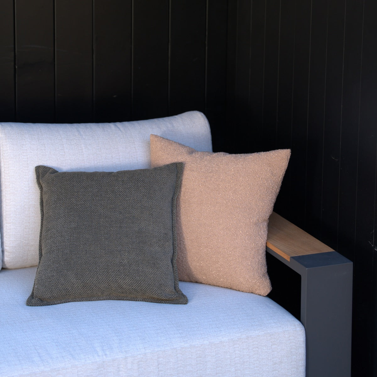 Three pillows on a sofa- Jardina Modern Premium Patio Outdoor Furniture #color_grey