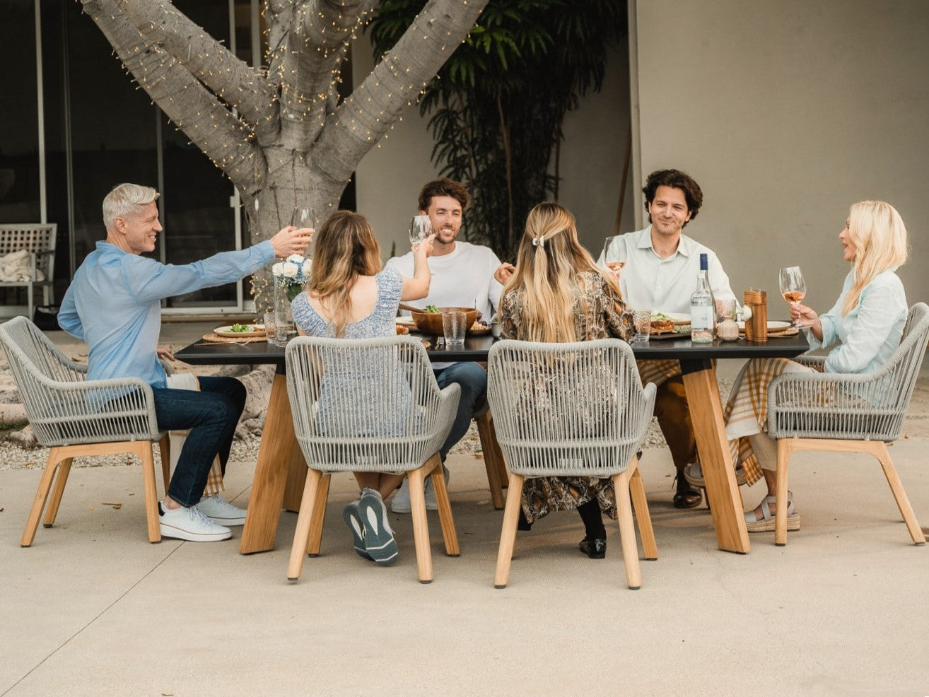 Plena Outdoor Dining Set For 8 People, Teak & Sintered Stone, 90.6''