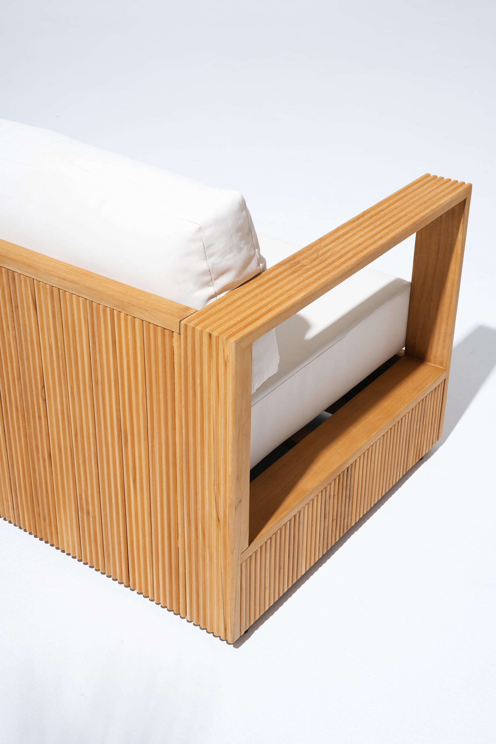 Sintra Outdoor Loveseat, Solid Slatted Frame, FSC Teak Wood with Creamy White Olefin