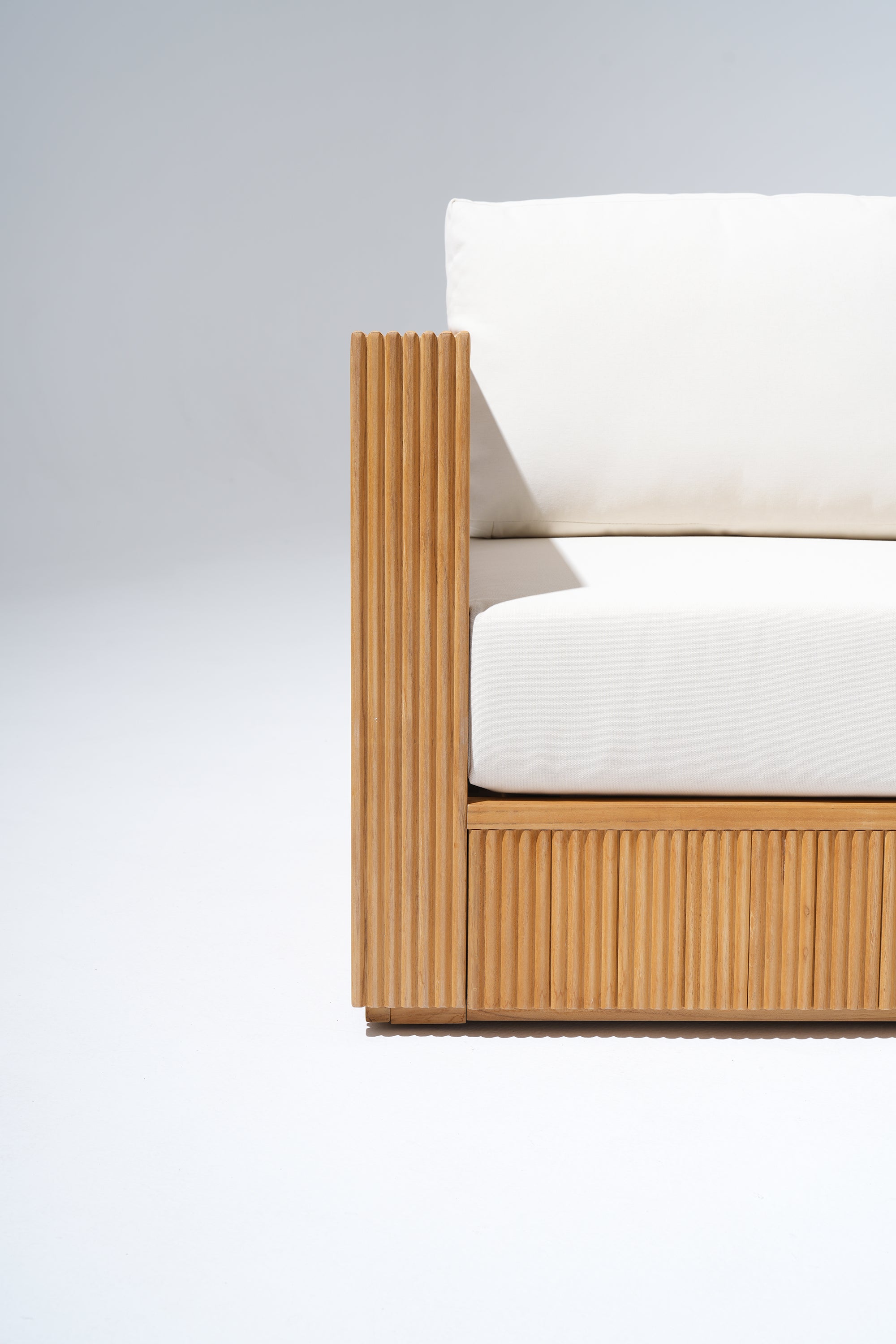 Sintra Outdoor Loveseat, Solid Slatted Frame, FSC Teak Wood with Creamy White Olefin