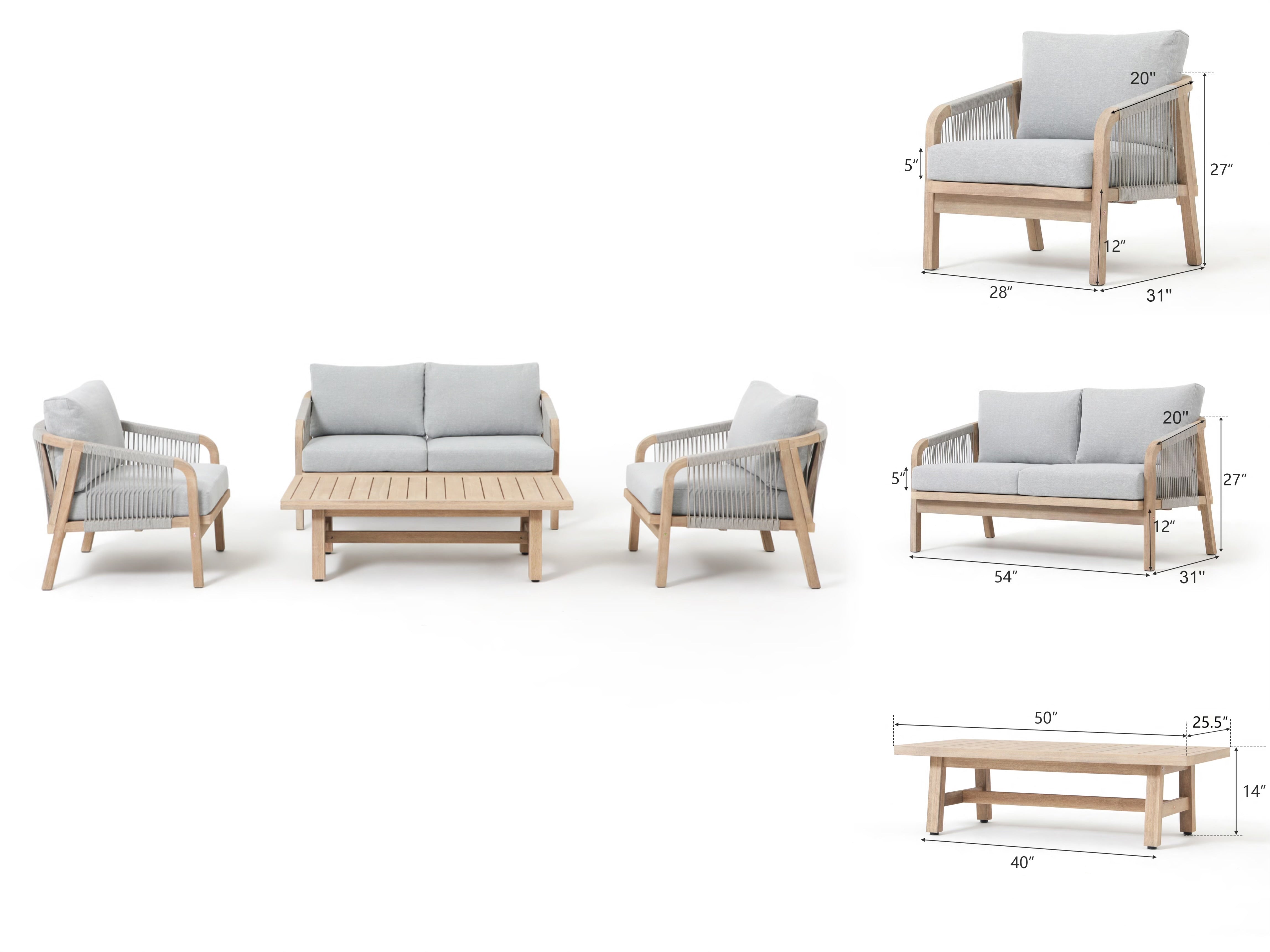4 seater Acacia wood outdoor conversation sets dimension- Jardina Premium Modern Outdoor Patio Furniture