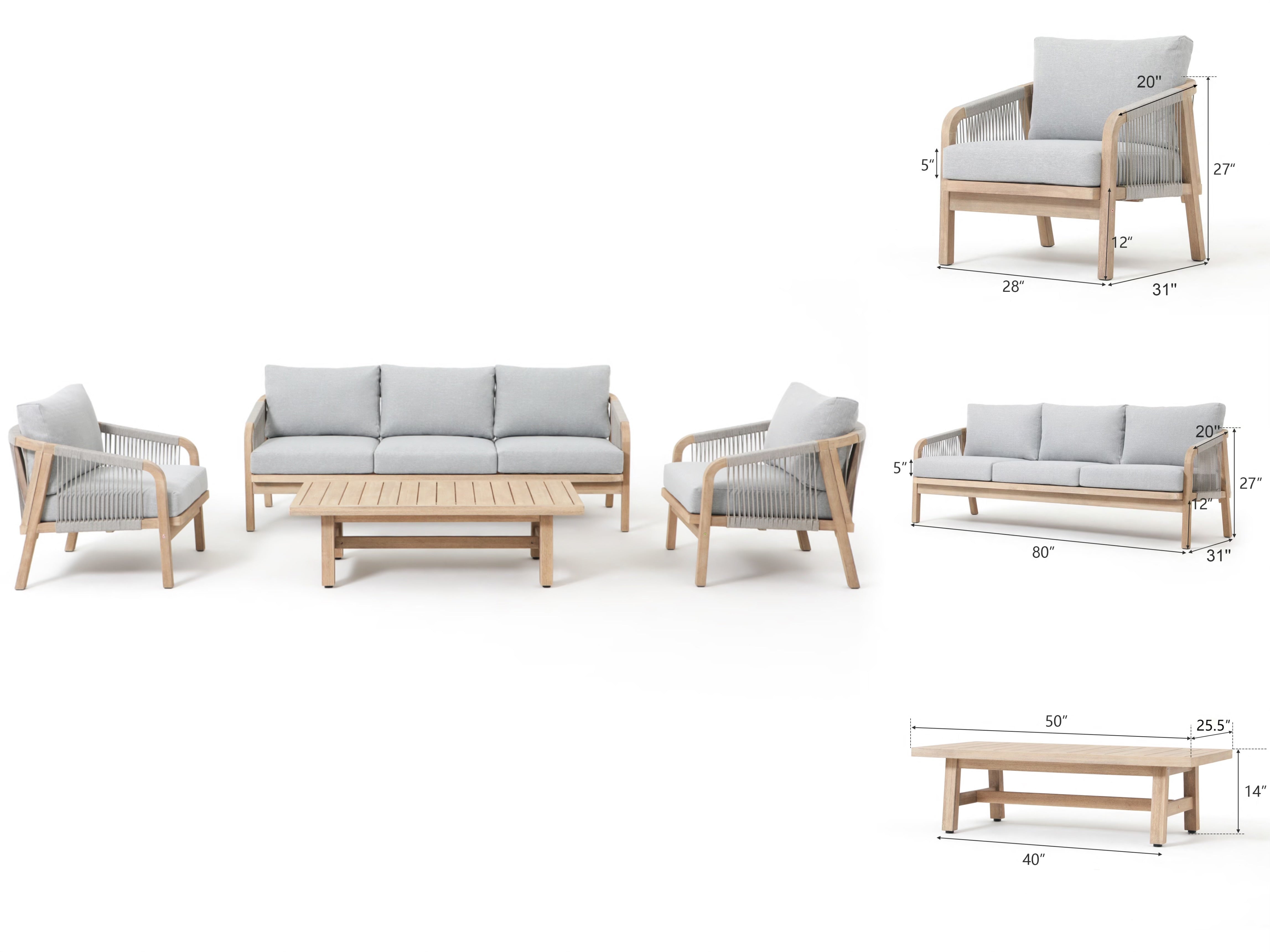 5 seater Acacia wood outdoor conversation sets dimension- Jardina Premium Modern Outdoor Patio Furniture