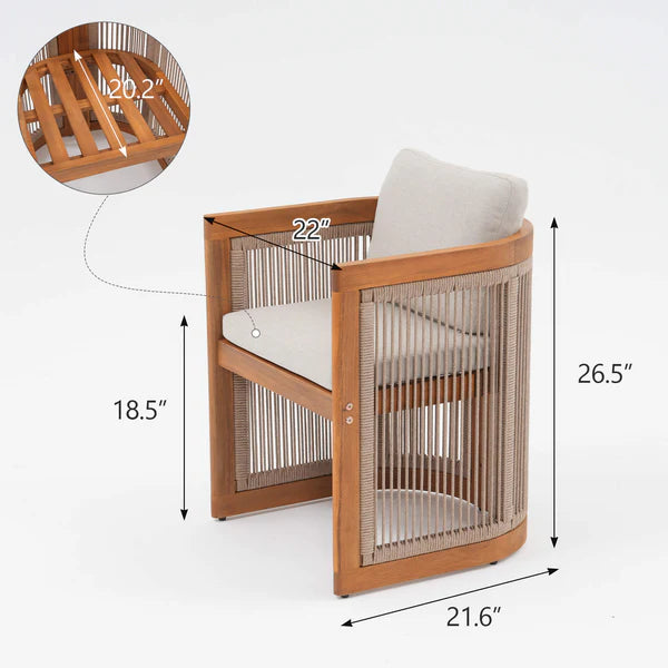 Mori Outdoor Wood & Rope Dining Set with Umbrella Hole for 6-8 People, 90.6" Round Edge & U-Leg