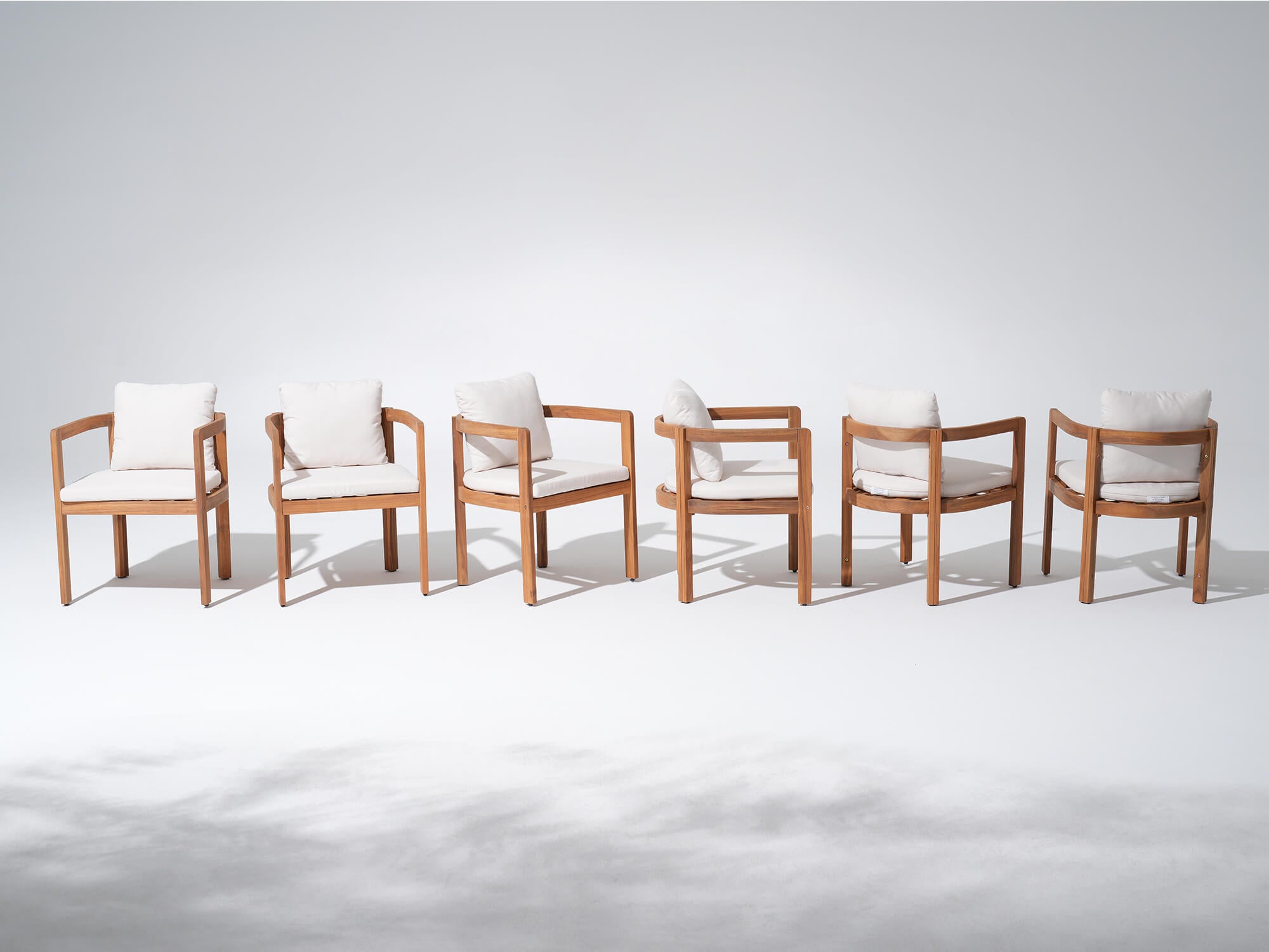 6 wooden outdoor dining chairs with white cushions- Jardina Modern Premium Patio Outdoor Furniture#Size_6 Chairs