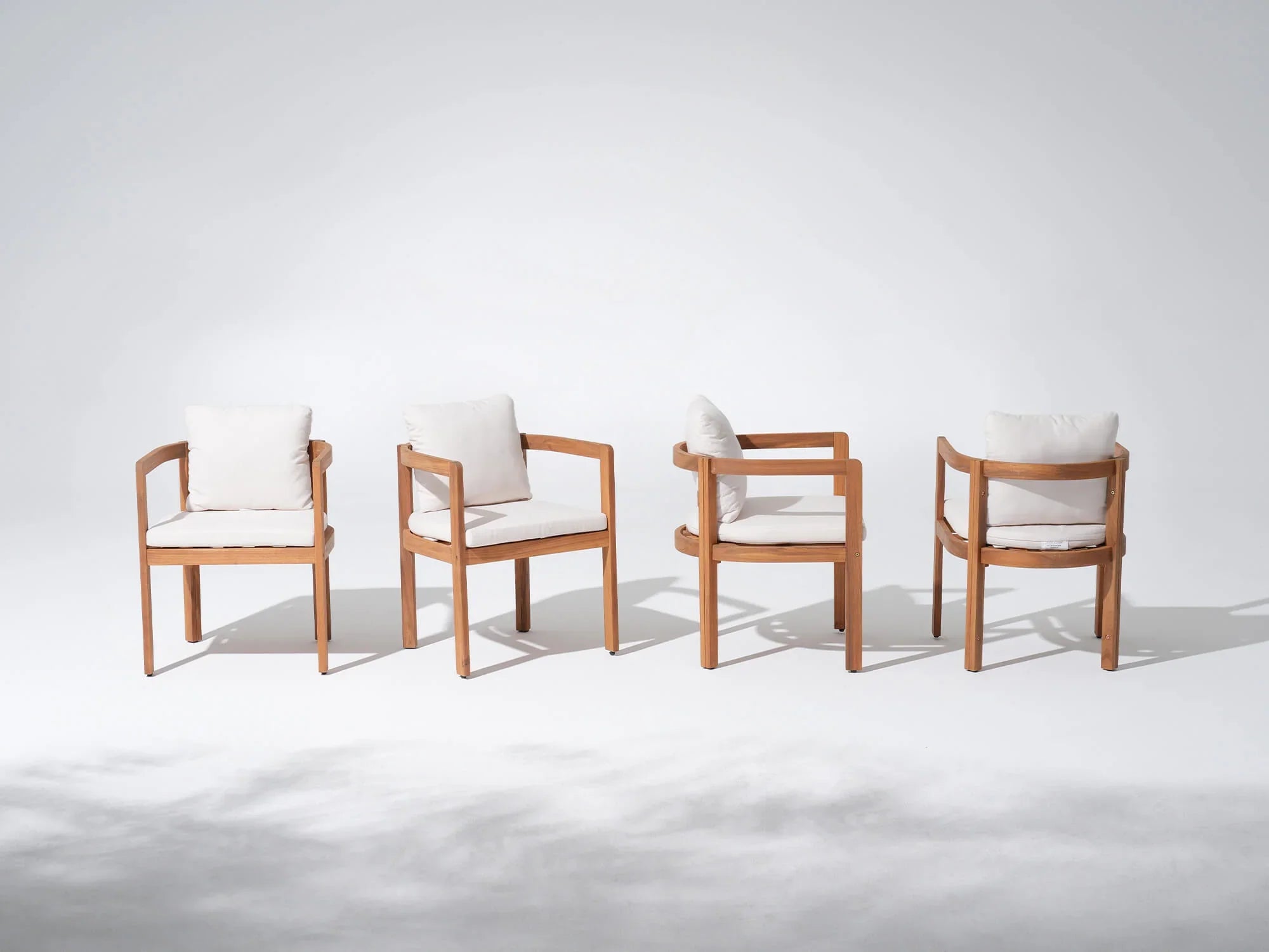 4 acacia wooden curved outdoor armchairs with white cushions- Jardina Modern Premium Patio Outdoor Furniture#Size_4 Chairs