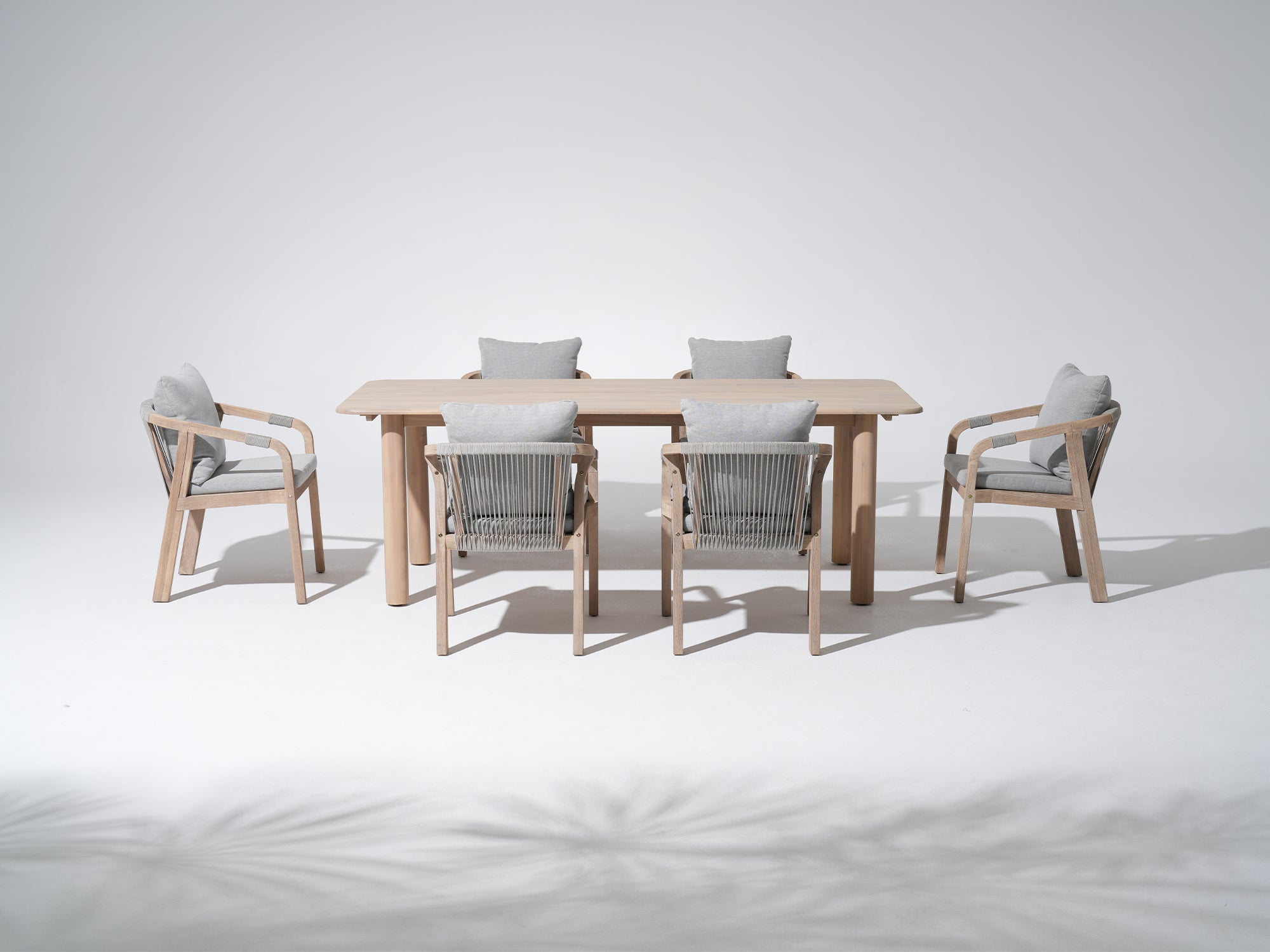 Thalea Wooden Outdoor Dining Set with Textured Rope Design Chairs, 8 Seats, 86.6" Slatted Table