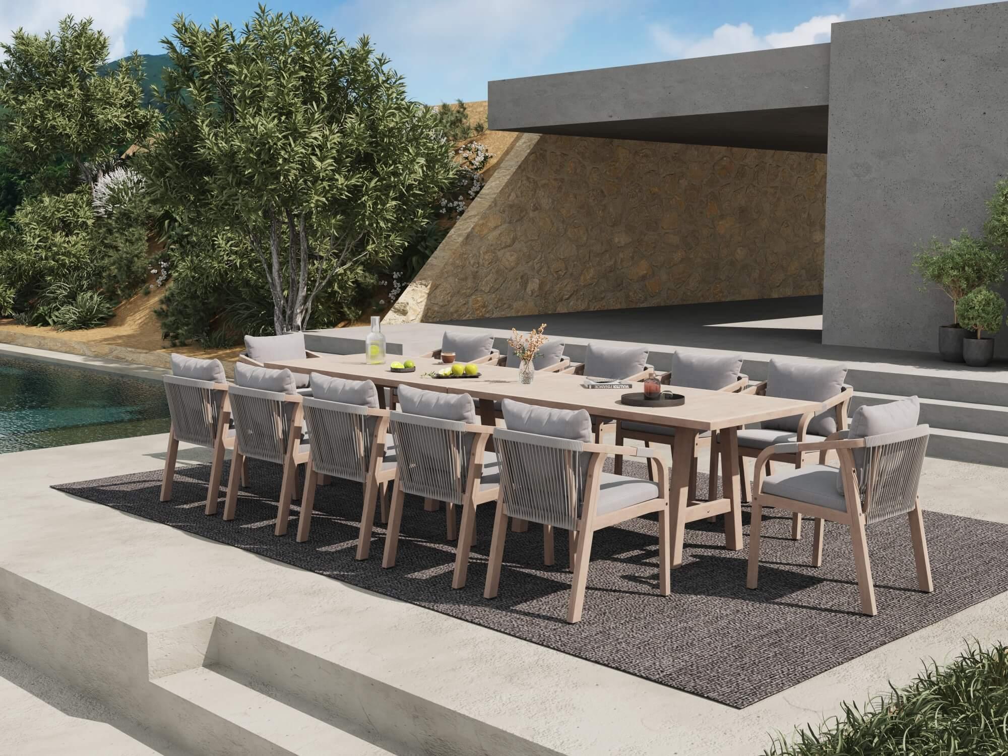 Thalea modern Outdoor dining table set with rope design chairs - Jardina Premium Modern Outdoor Dining Furniture