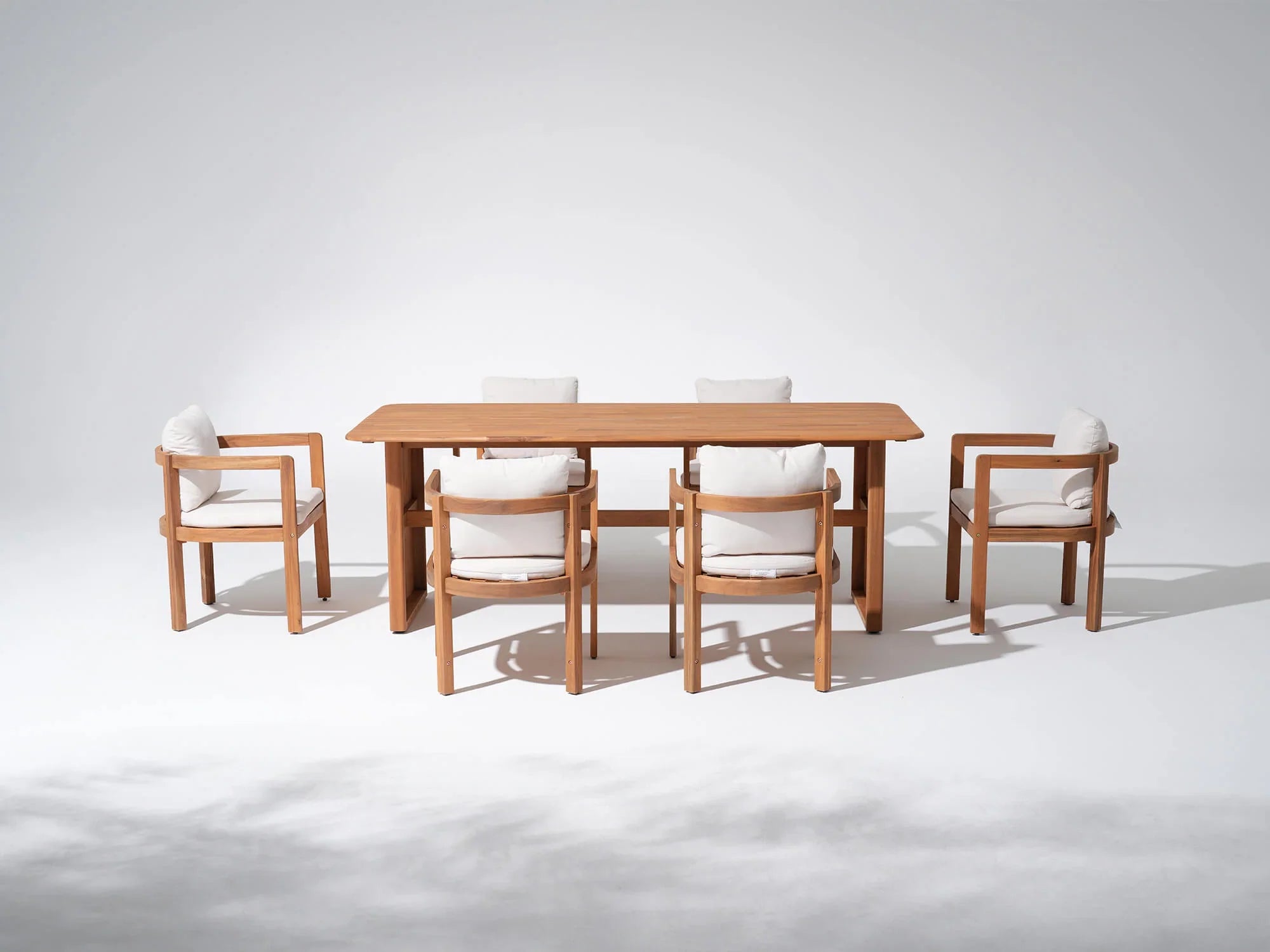 acacia Wooden rectangular outdoor dining set for 6 people with cushions - Jardina Modern Premium Patio Outdoor Furniture#Size_6 Chairs + 1 Table