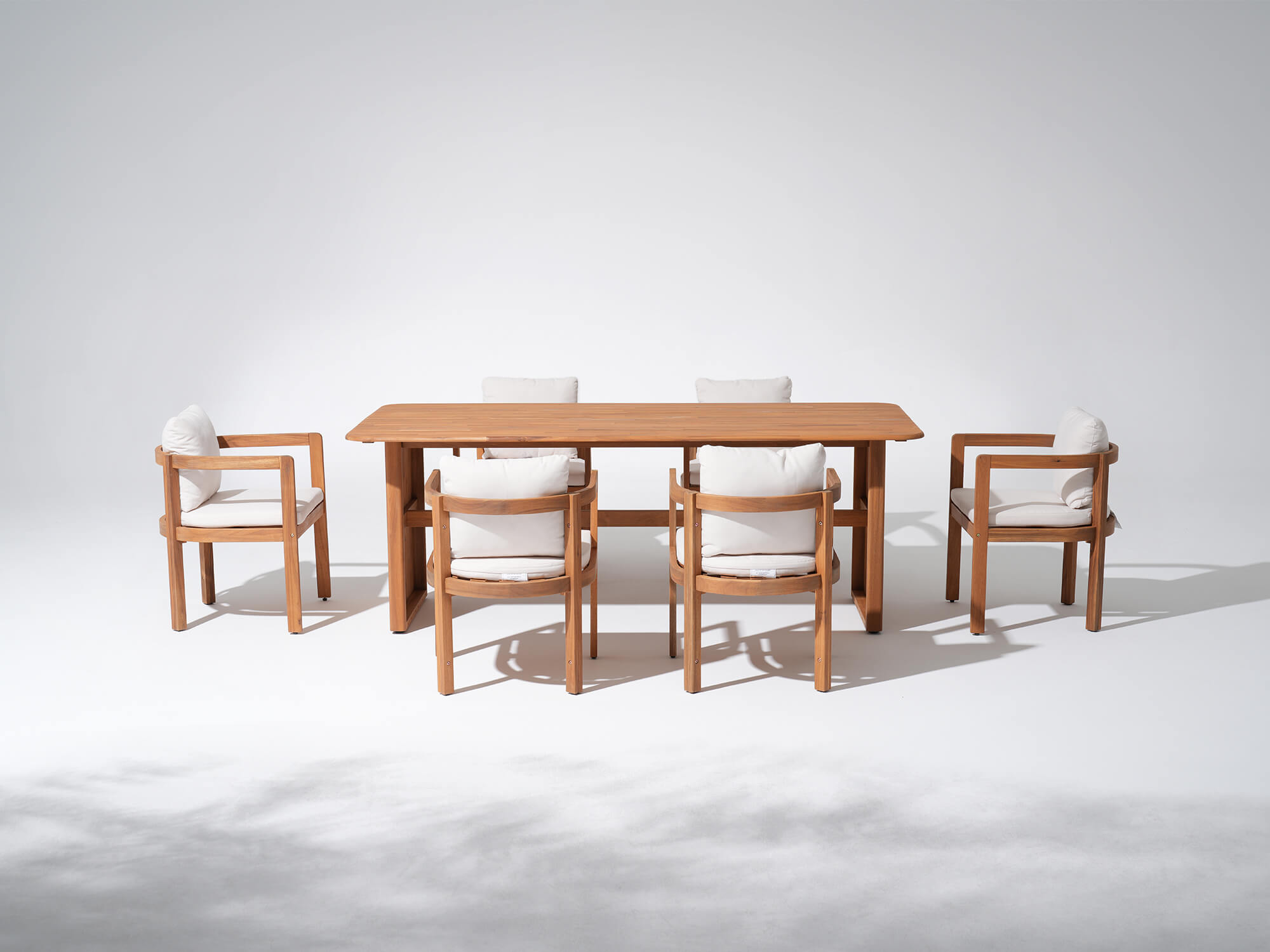 acacia Wooden rectangular outdoor dining set for 6 people with cushions - Jardina Modern Premium Patio Outdoor Furniture#Size_6 Chairs + 1 Table