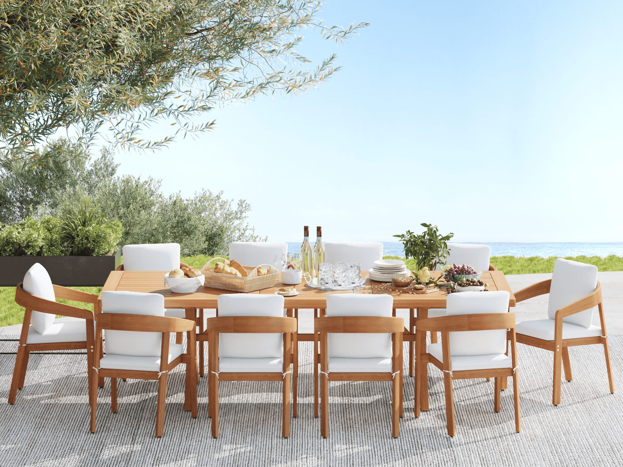 Drift Extendable Eucalyptus Wood Outdoor Dining Set For 10 People - Jardina modern outdoor dining furniture set
