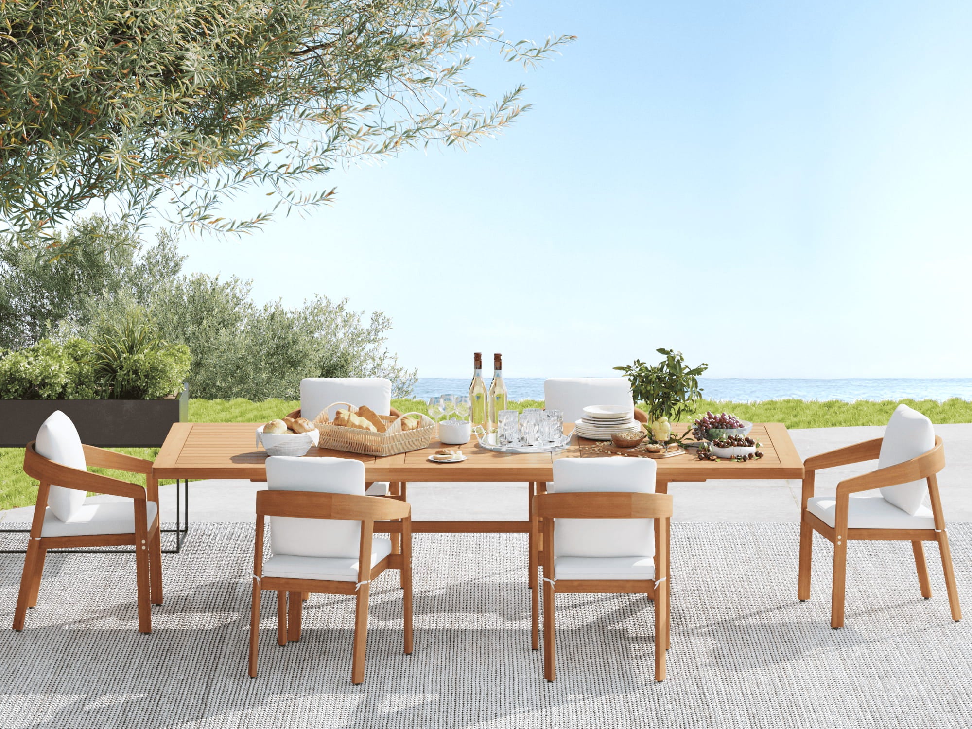 Drift Extendable Eucalyptus Wood Outdoor Dining Set For 6 People - Jardina modern outdoor dining furniture set
