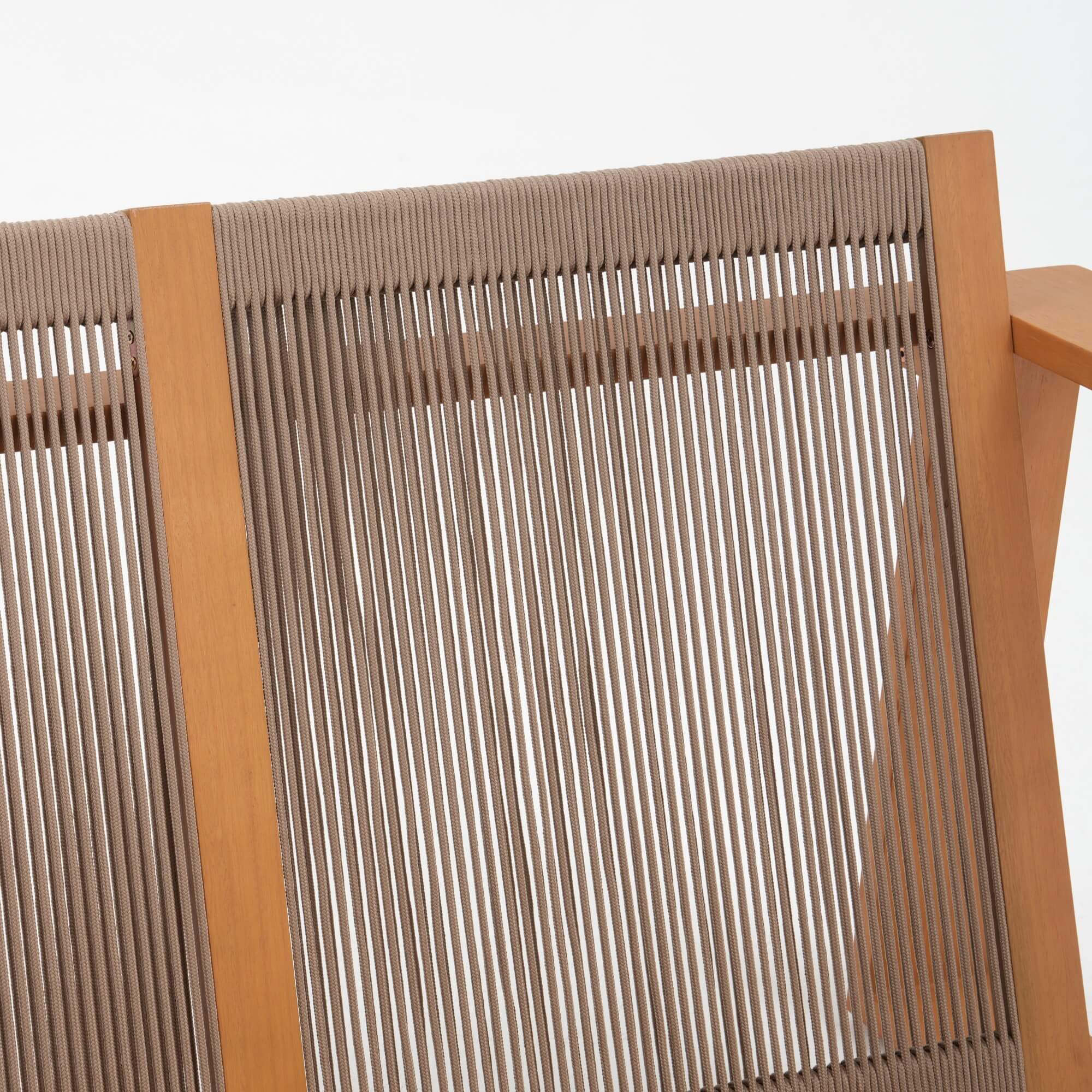 wooden single sofa woven rope backrest detail