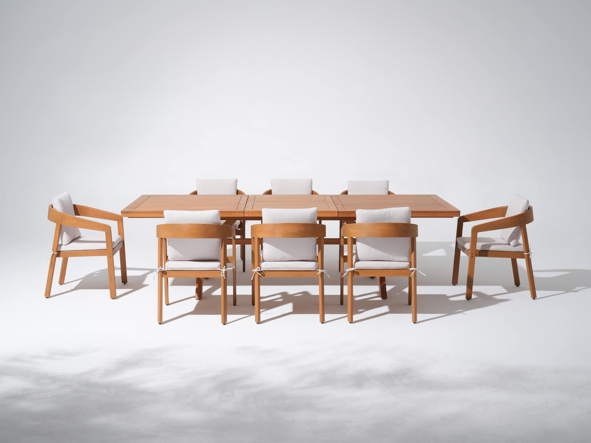 9pcs Eucalyptus Wooden dining table with six matching chairs - Jardina’s Modern Premium Outdoor Furniture