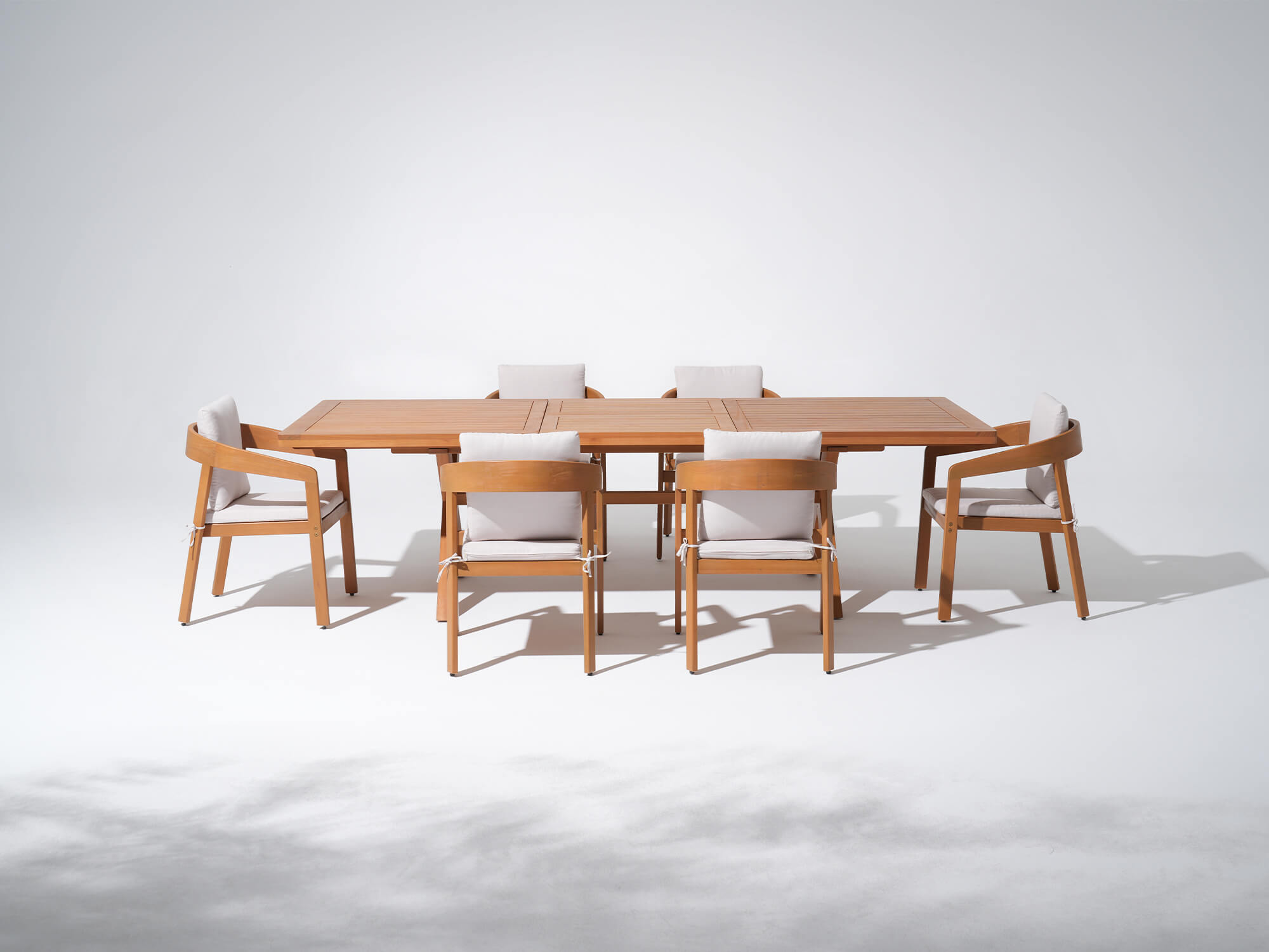 7pcs Eucalyptus Wooden dining table and 4 matching chairs with cushions - Jardina’s Modern Premium Outdoor Furniture