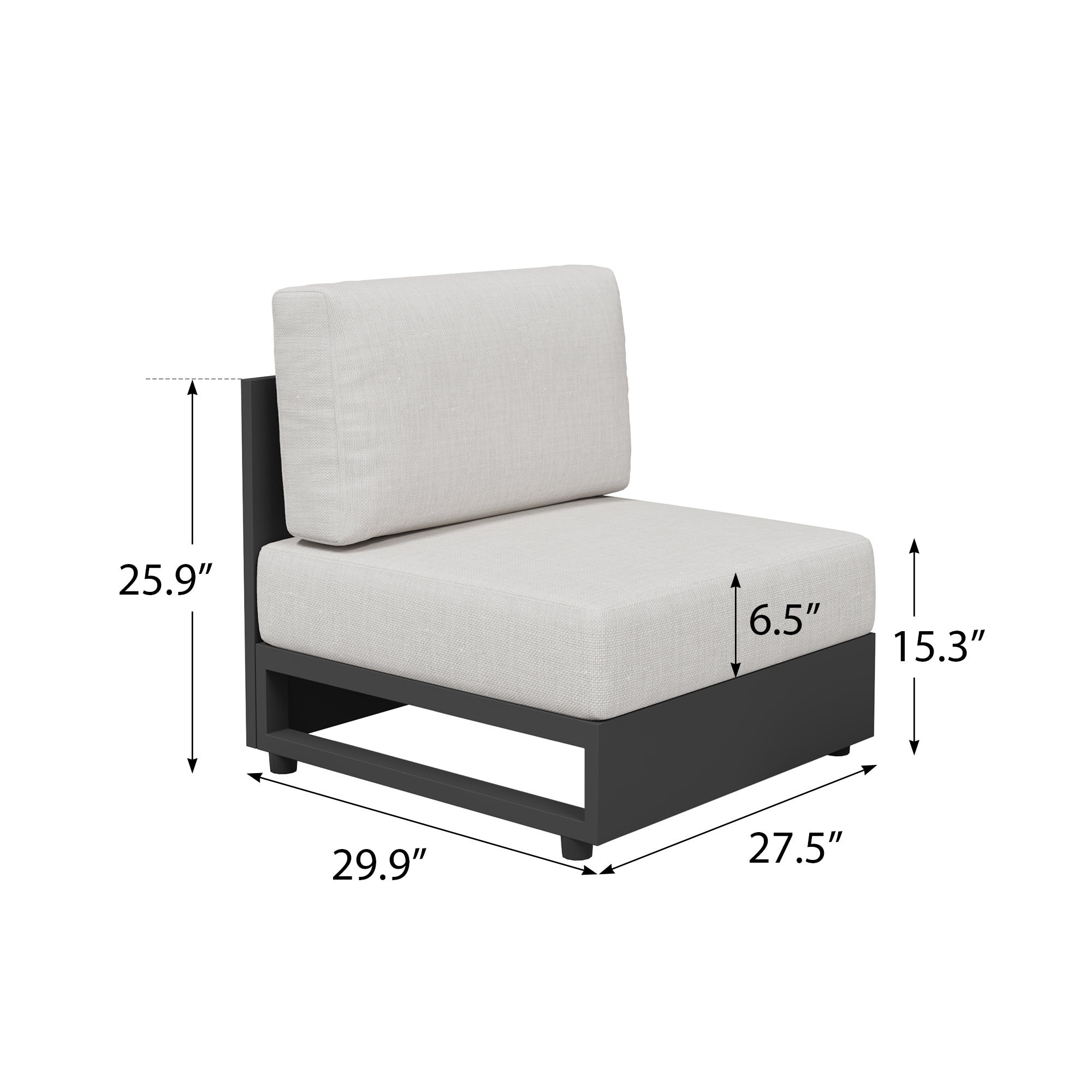 Addison Modern Aluminum Armless Chair with Cushions, Dark Grey