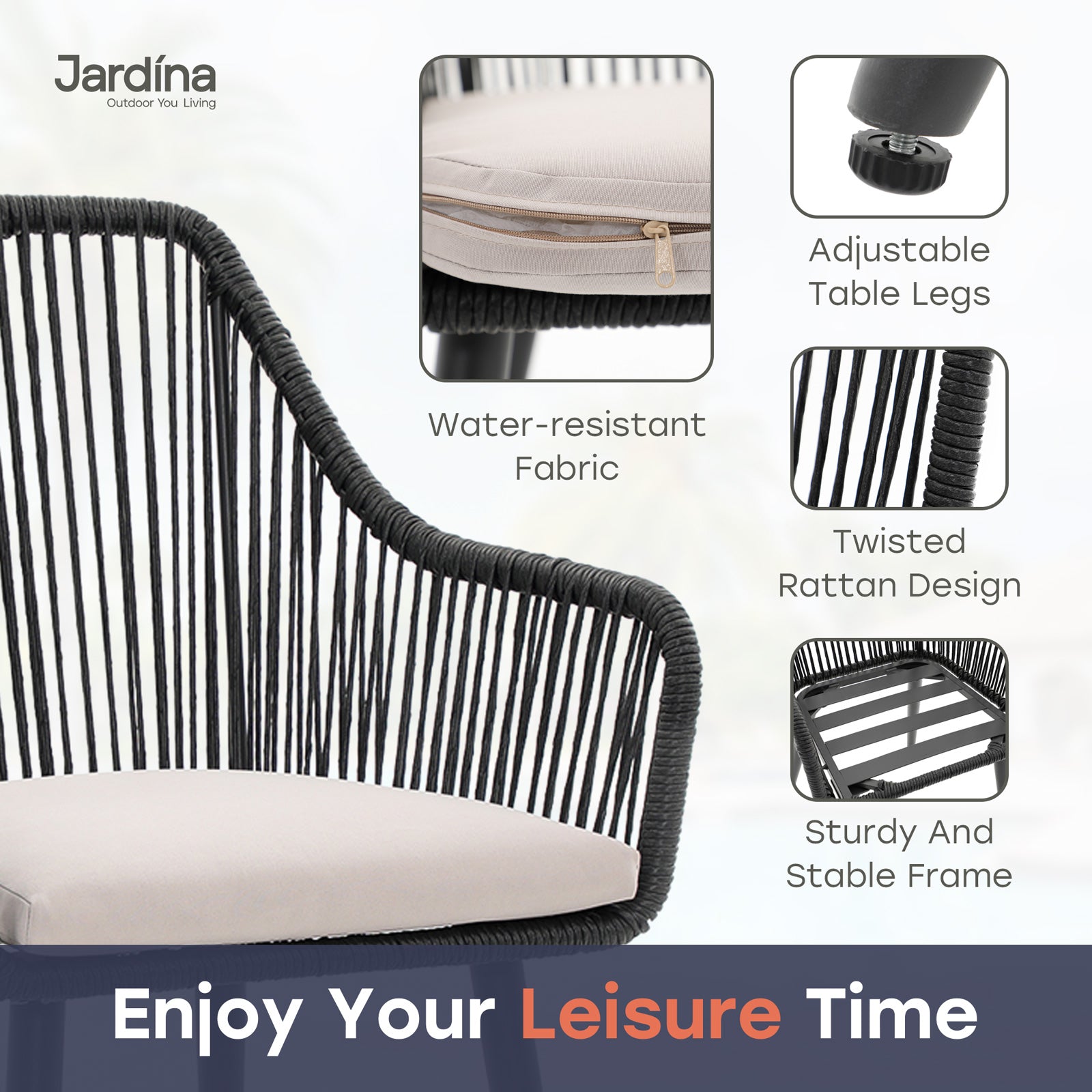 black modern outdoor chairs with cushions details, black wicker