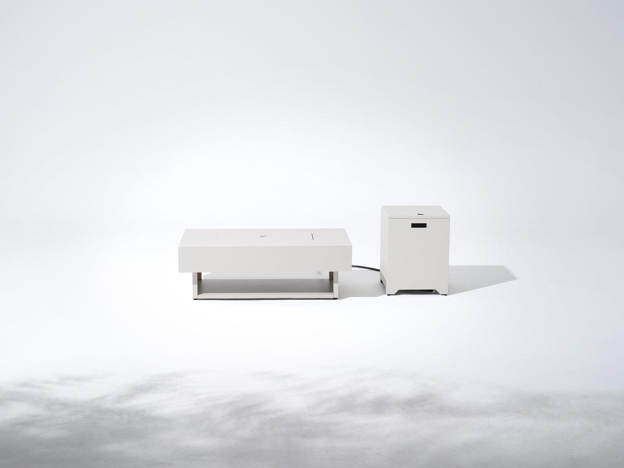 white aluminum firepit table with tank holder#color_light beige