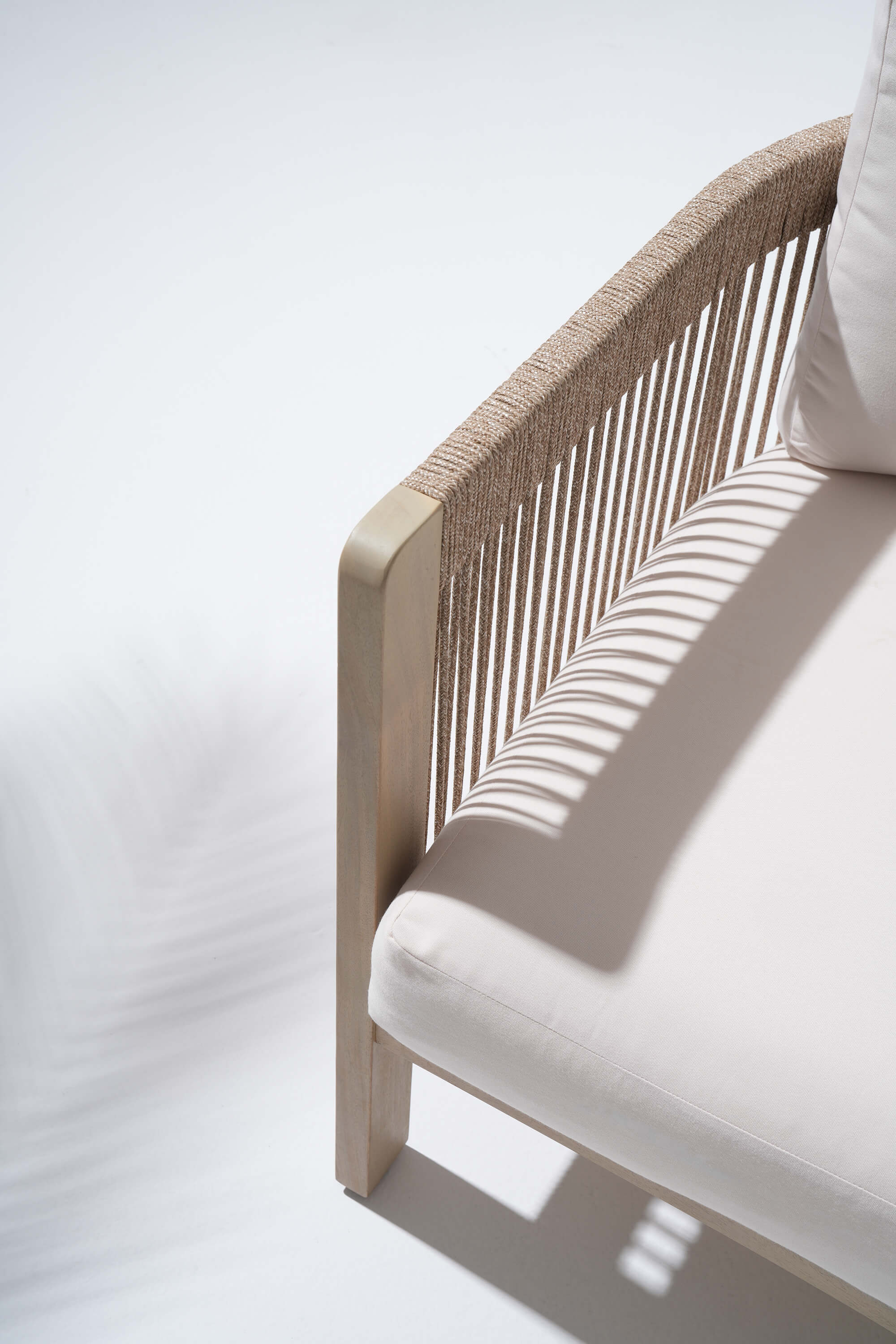 Foristern outdoor sectional sofa wooden armrest and rope design detail