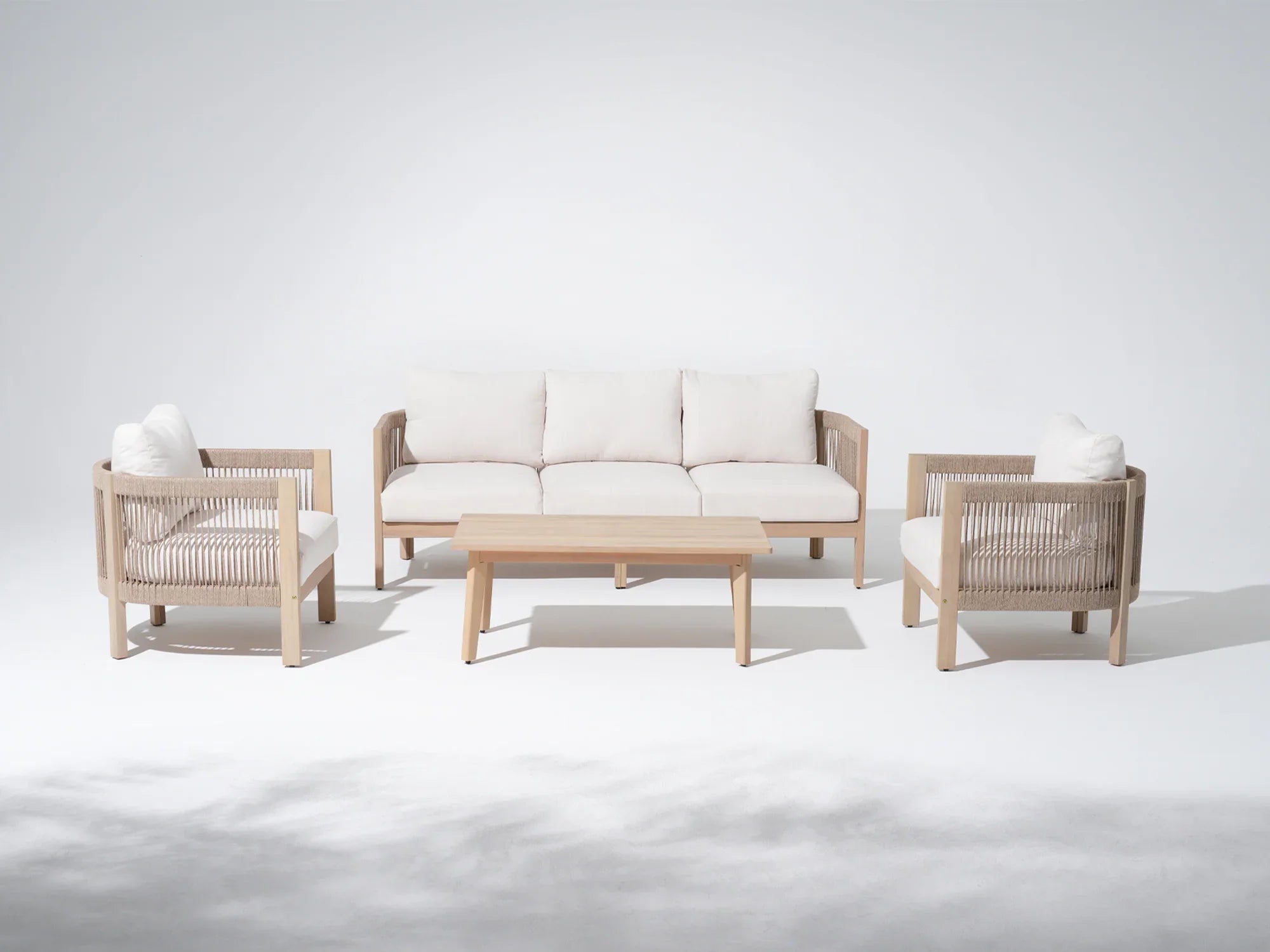 4-pc Acacia Wooden Outdoor conversation Sets with Rope Design- Jardina Modern Premium Outdoor Patio Furniture Sets#Style_4-pc with Sofa