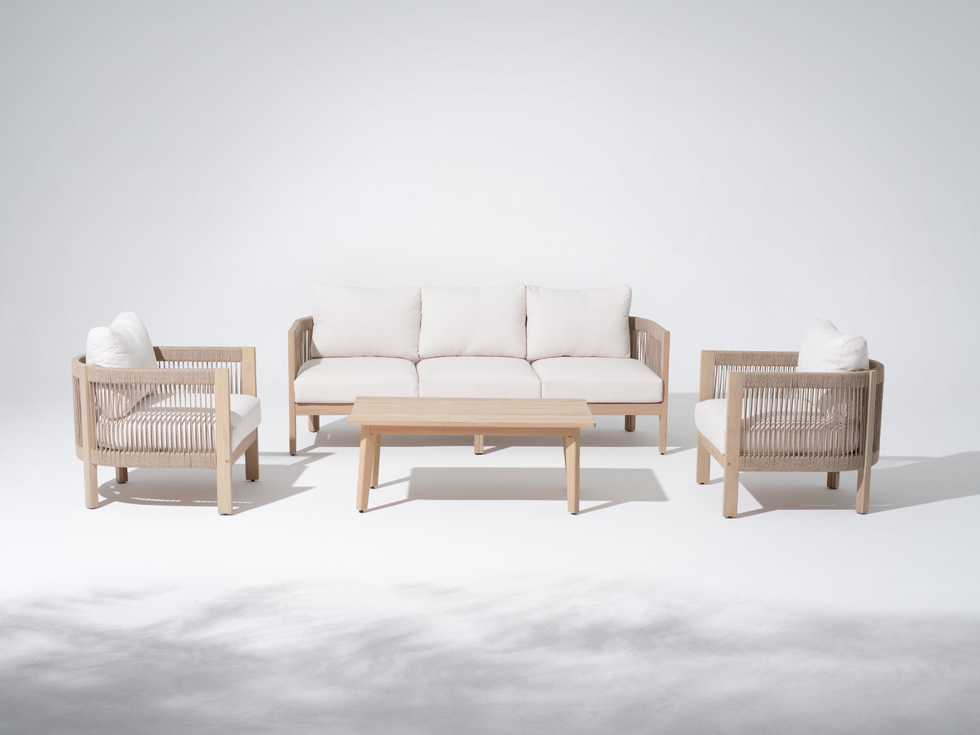 4-pc Acacia Wooden Outdoor conversation Sets with Rope Design- Jardina Modern Premium Outdoor Patio Furniture Sets#Style_4-pc with Sofa