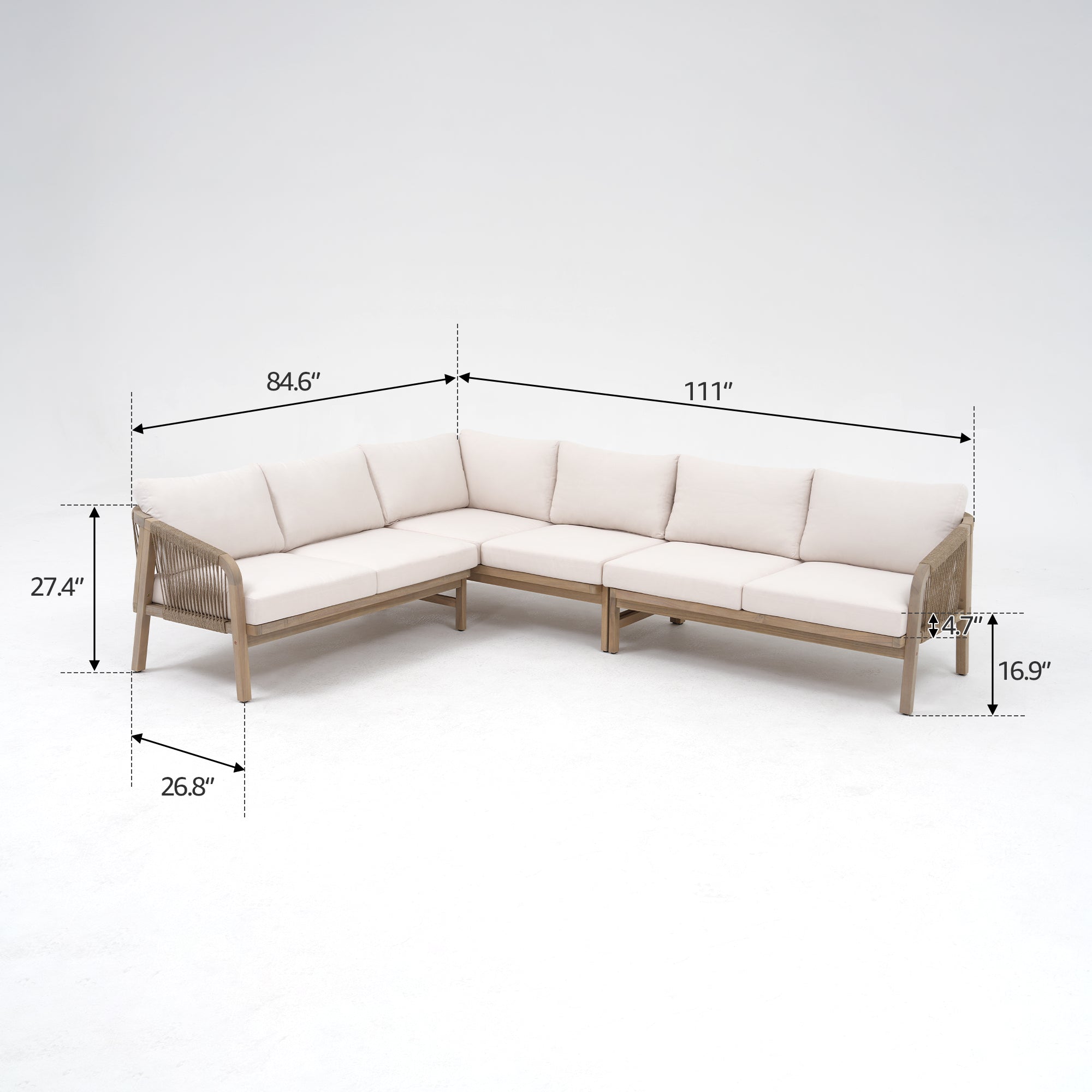 Foristern Modular Wood Corner Sofa with Fire Pit, Rope Design