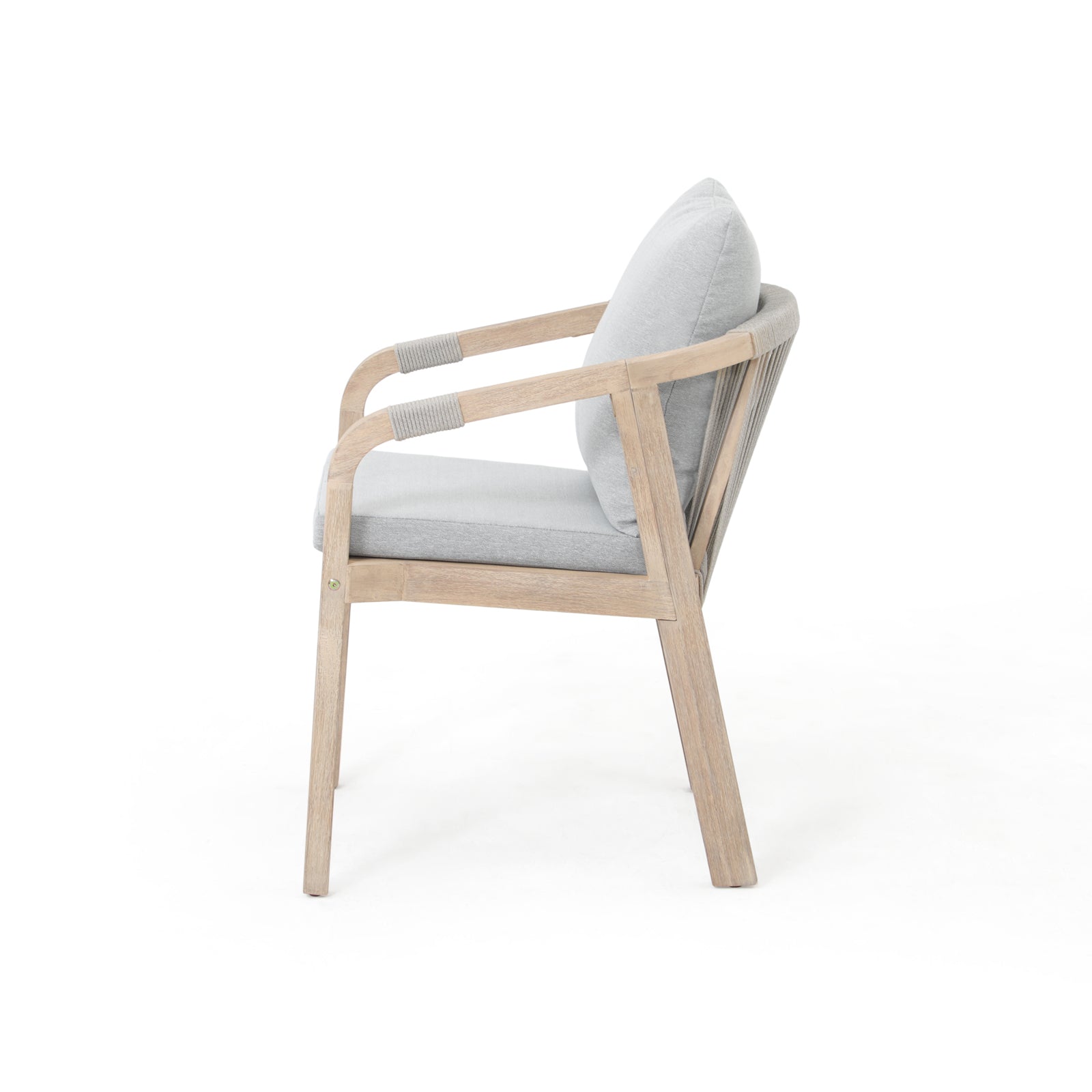 Thalea Wooden Outdoor Patio Dining dining chairs with gray seat and back cushions, gray rope design - Jardina Premium Modern Outdoor Patio Dining Furniture