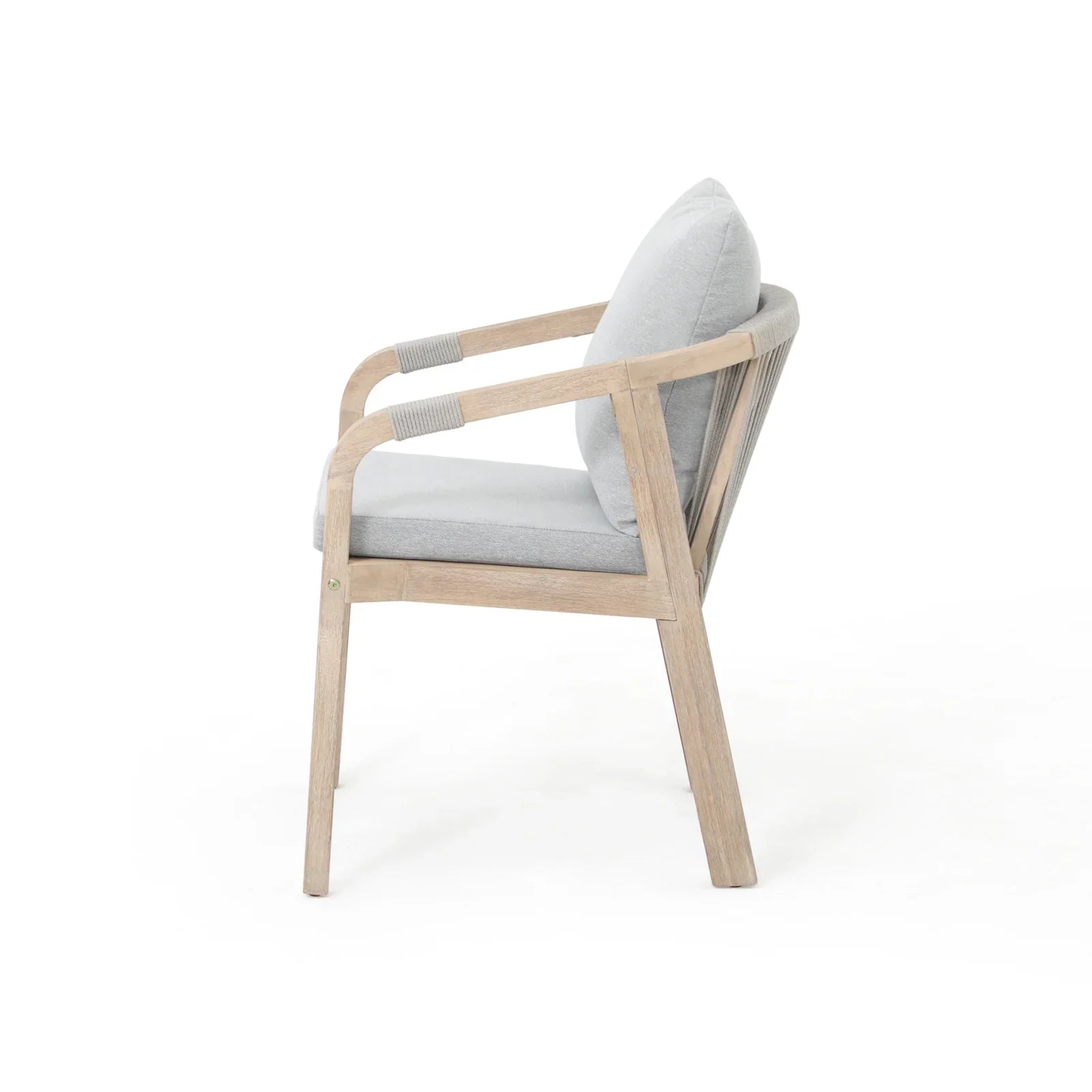 Thalea Wooden Outdoor Patio Dining dining chairs with gray seat and back cushions, gray rope design - Jardina Premium Modern Outdoor Patio Dining Furniture