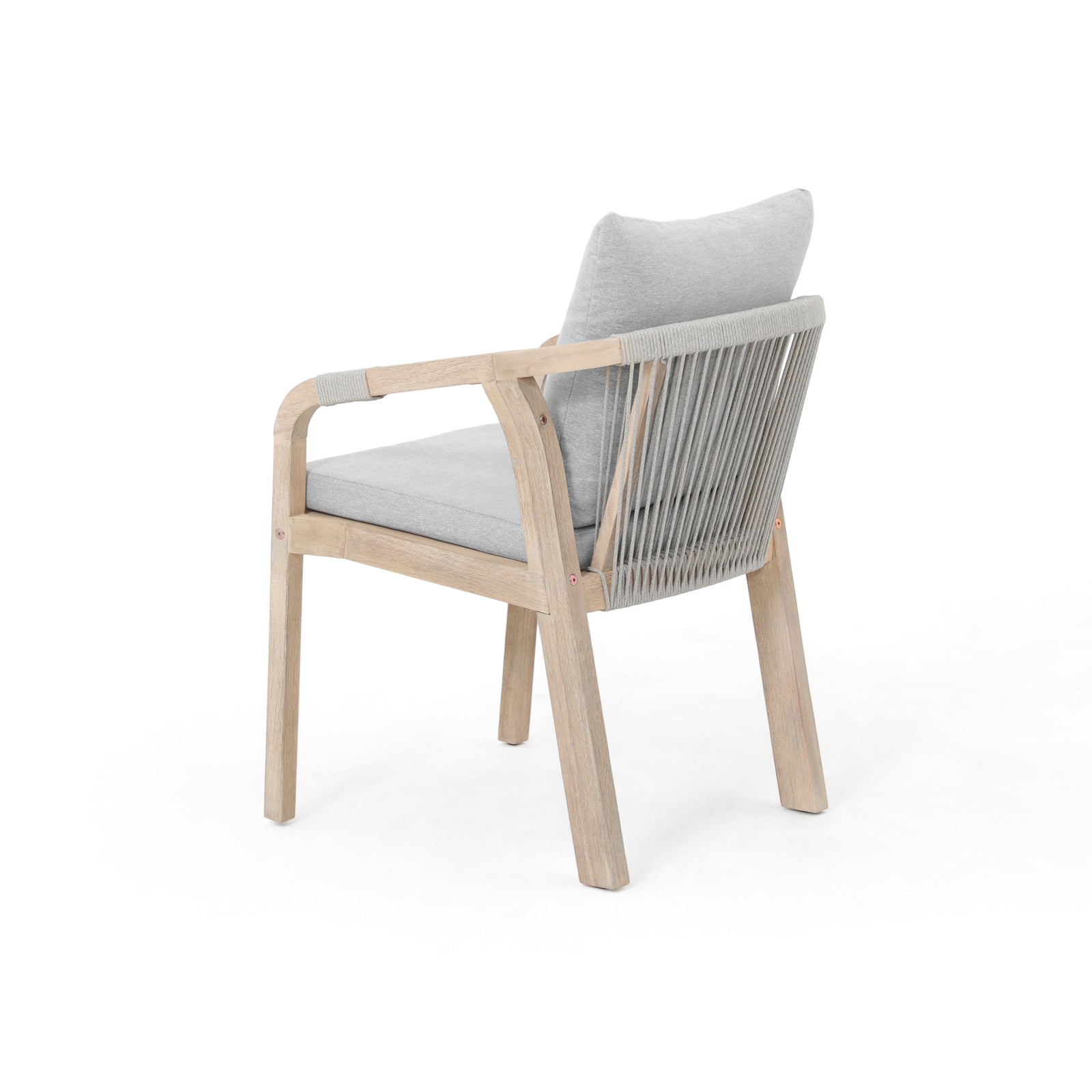 Thalea Wooden Outdoor Patio Dining dining chairs with gray seat and back cushions, gray rope design - Jardina Premium Modern Outdoor Patio Dining Furniture