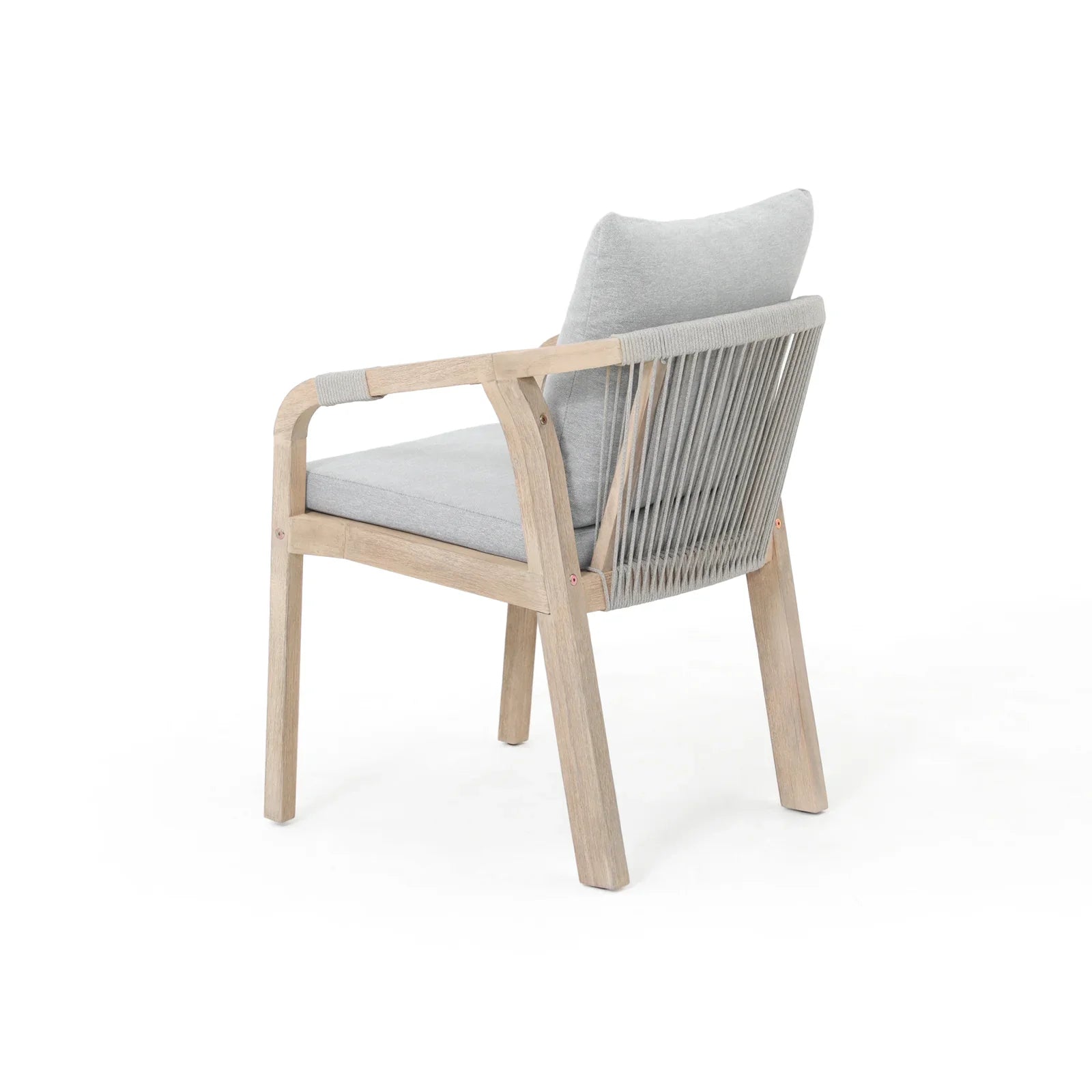 Thalea Wooden Outdoor Patio Dining dining chairs with gray seat and back cushions, gray rope design - Jardina Premium Modern Outdoor Patio Dining Furniture