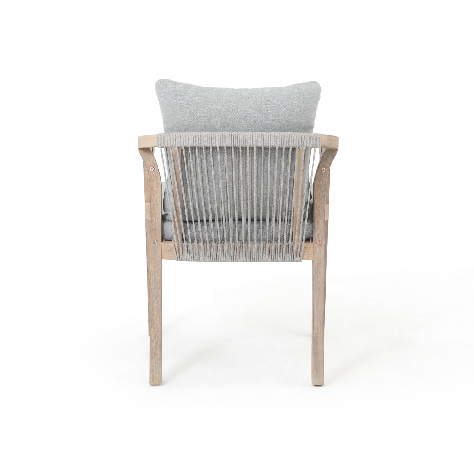 Thalea Wooden Outdoor Patio Dining dining chairs with gray seat and back cushions, gray rope design - Jardina Premium Modern Outdoor Patio Dining Furniture