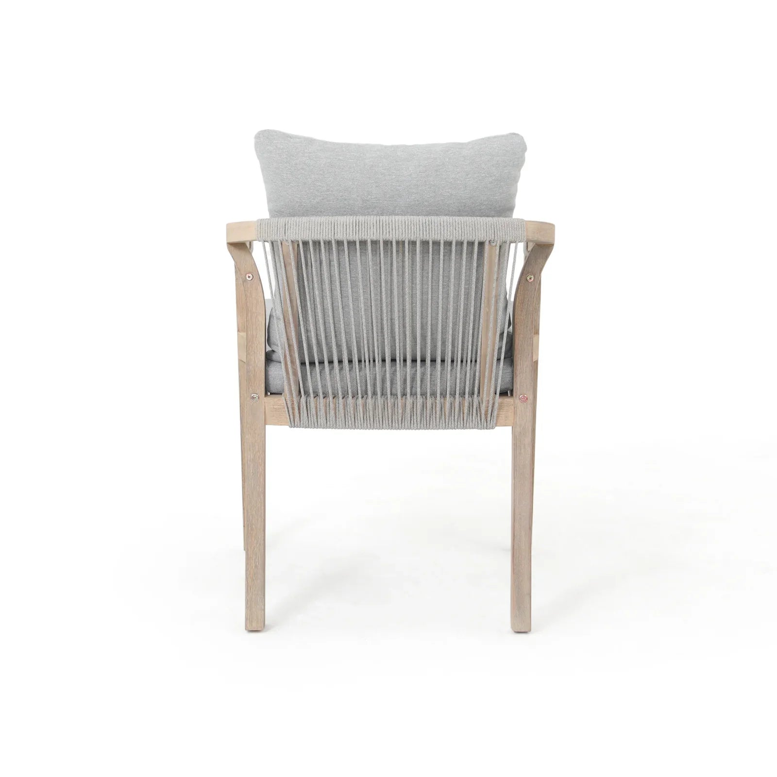 Thalea Wooden Outdoor Patio Dining dining chairs with gray seat and back cushions, gray rope design - Jardina Premium Modern Outdoor Patio Dining Furniture