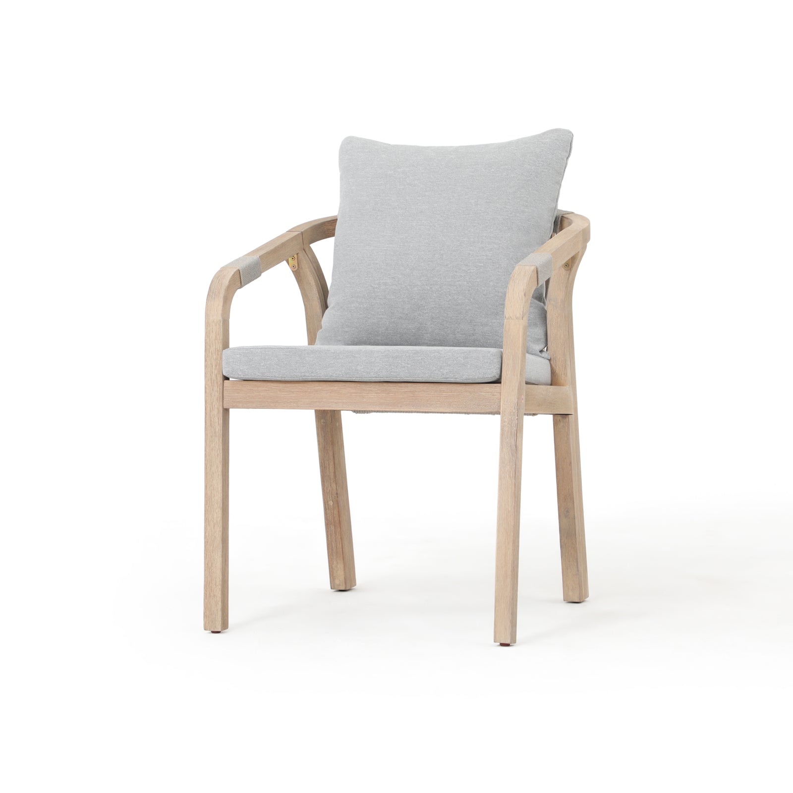 Thalea Wooden Outdoor Patio Dining dining chairs with gray seat and back cushions, gray rope design - Jardina Premium Modern Outdoor Patio Dining Furniture