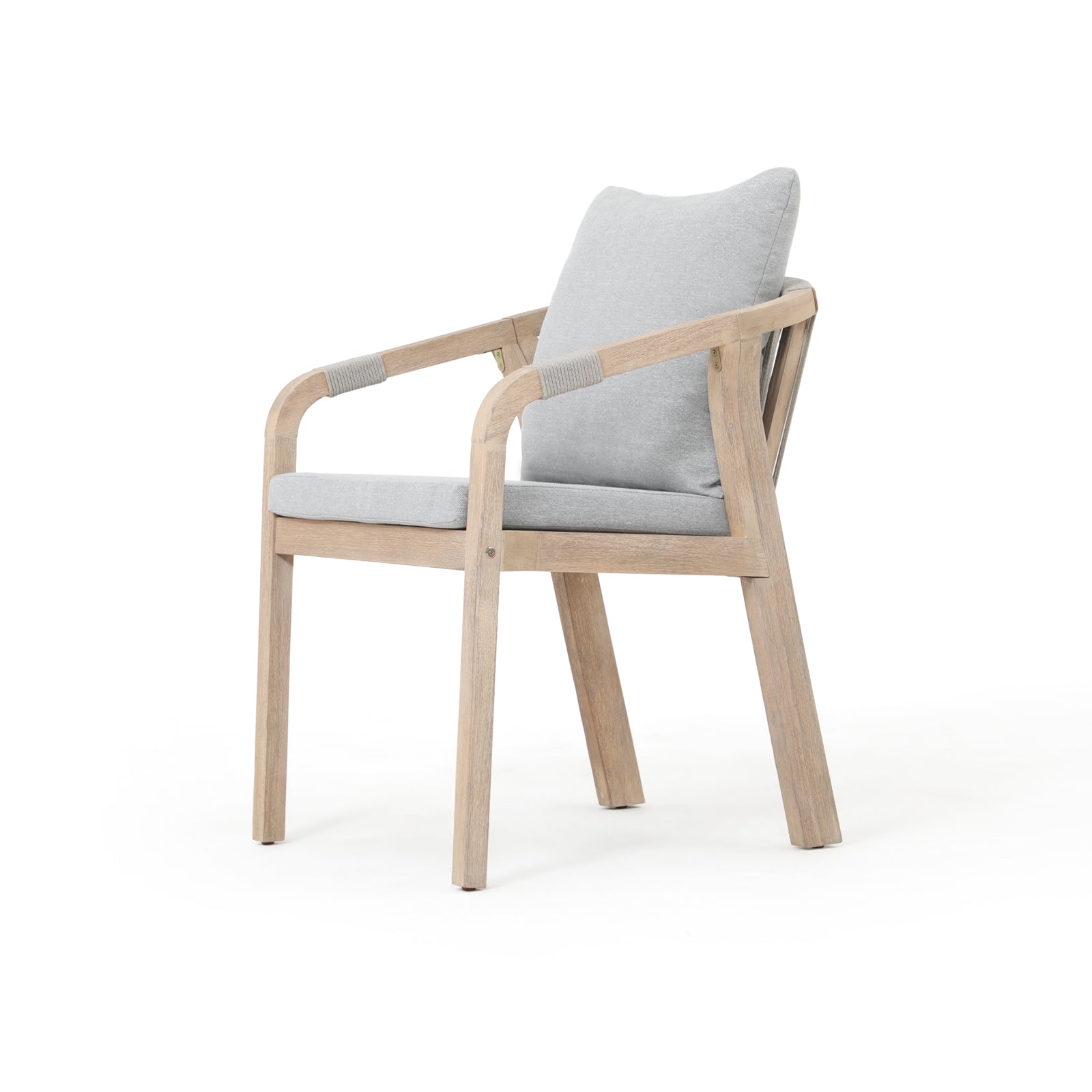Thalea Wooden Outdoor Patio Dining dining chairs with gray seat and back cushions, gray rope design - Jardina Premium Modern Outdoor Patio Dining Furniture
