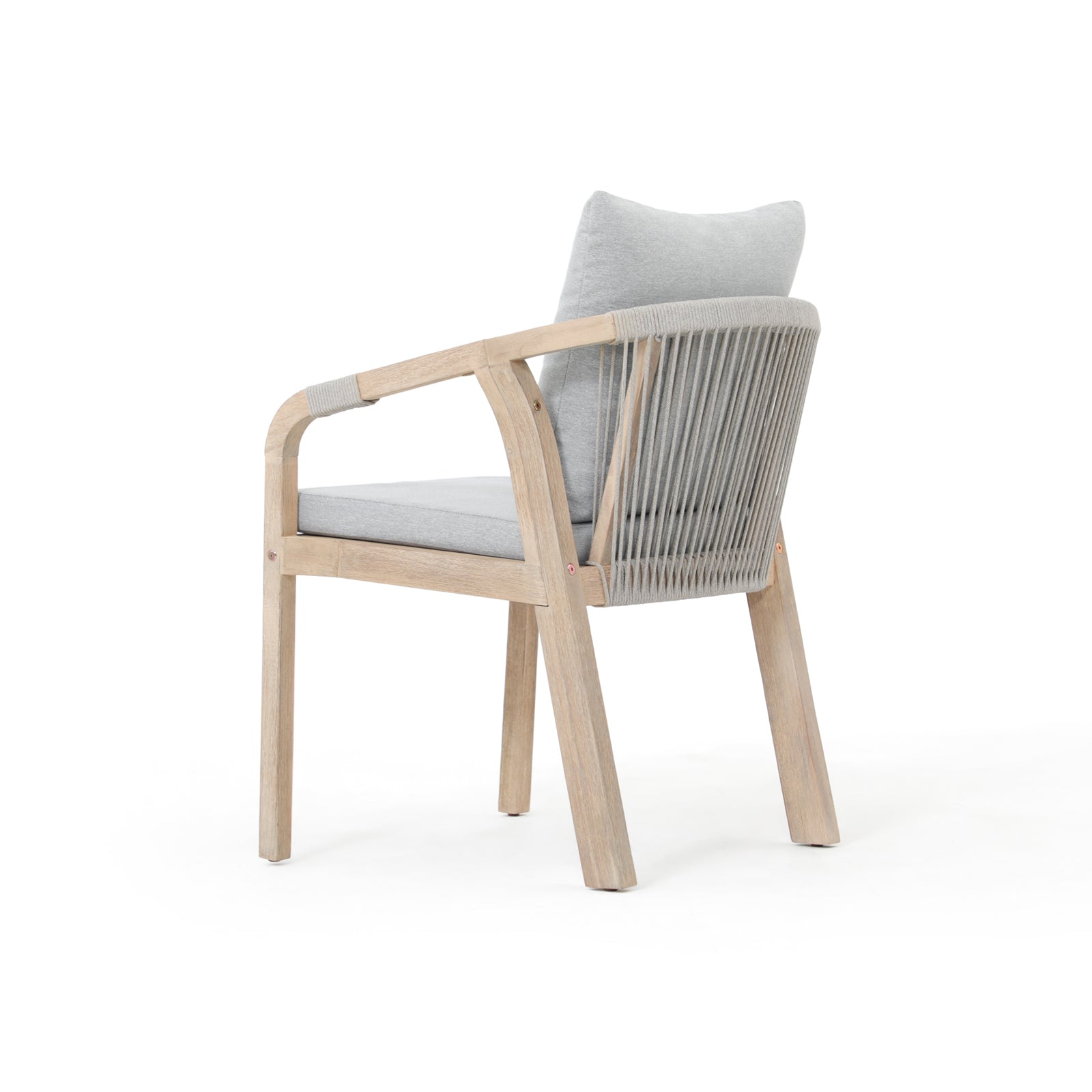 Thalea modern acacia wood Outdoor dining chair, wood frame and rope design, side view - Jardina Premium Modern Outdoor Dining Furniture