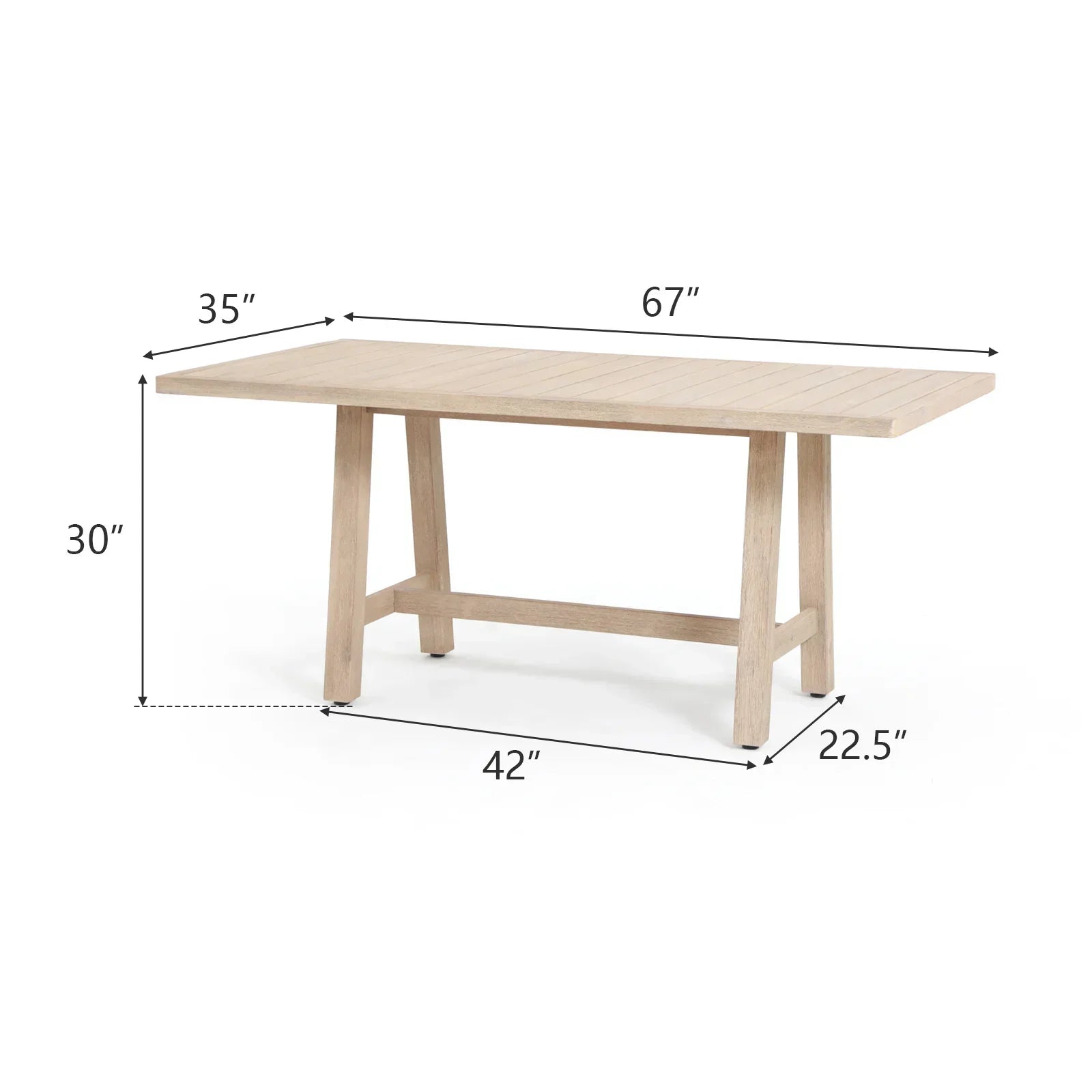 Textured Rectangular Wooden Outdoor Dining Table for 6 People, 67"