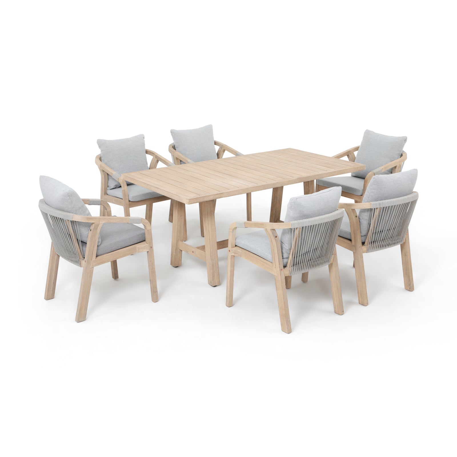 Thalea Rectangular Wooden Outdoor Dining Set for 6 People, 67''