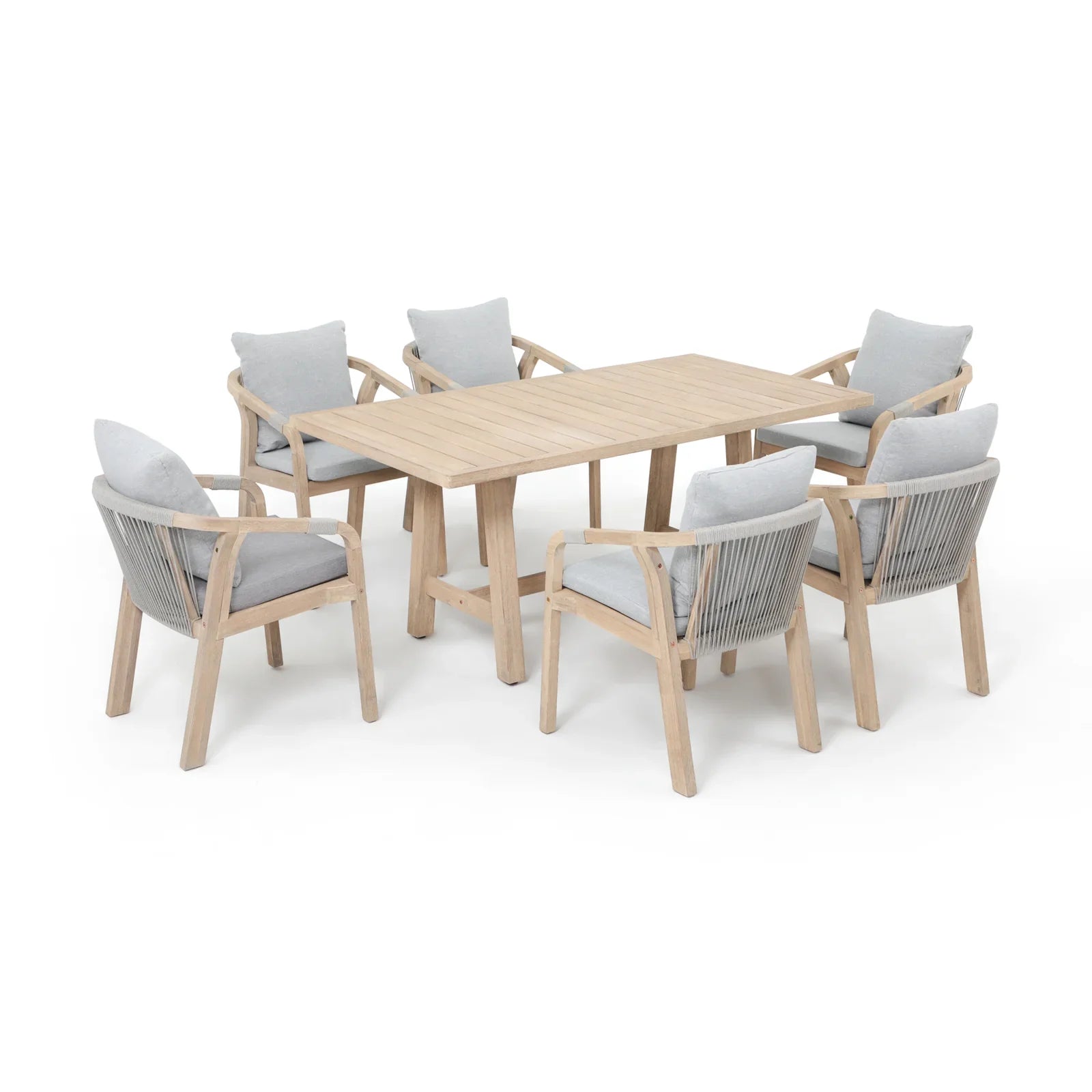 Thalea modern wood Outdoor dining set for 6 people with rope design - Jardina Premium Modern Outdoor Dining Furniture