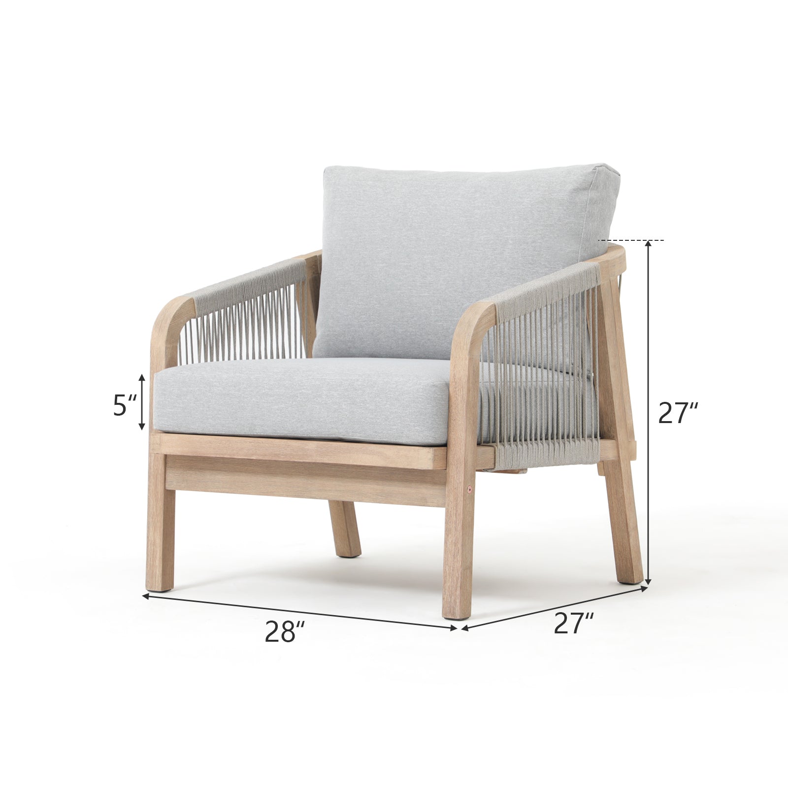 Thalea Textured Outdoor Modern Wooden Rope Lounge Chairs, Set of 2
