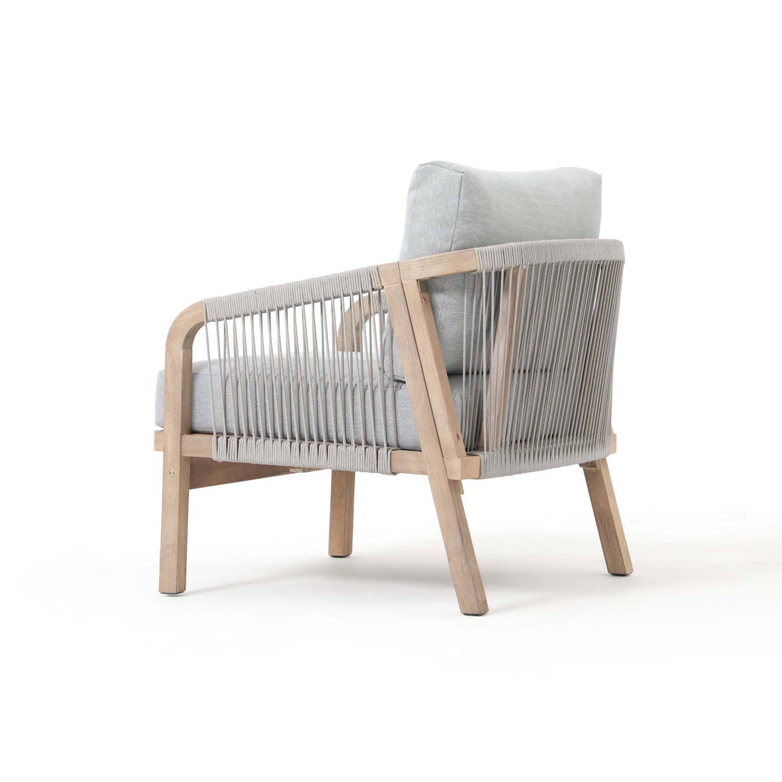 Thalea Textured Outdoor Modern Wooden Rope Lounge Chairs, Set of 2