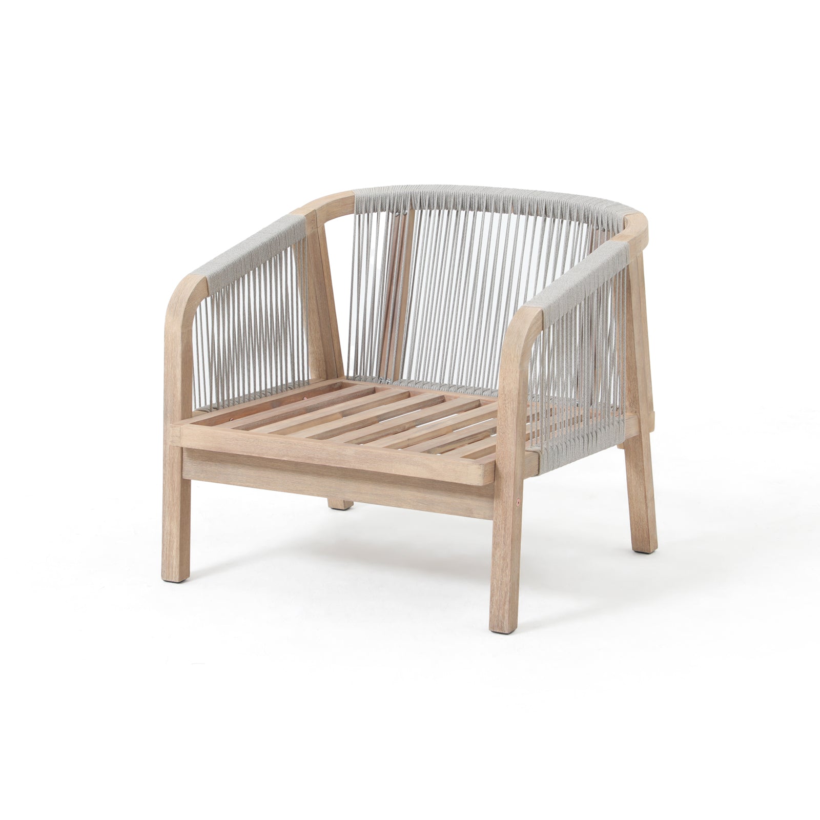 Thalea Textured Outdoor Modern Wooden Rope Lounge Chairs, Set of 2