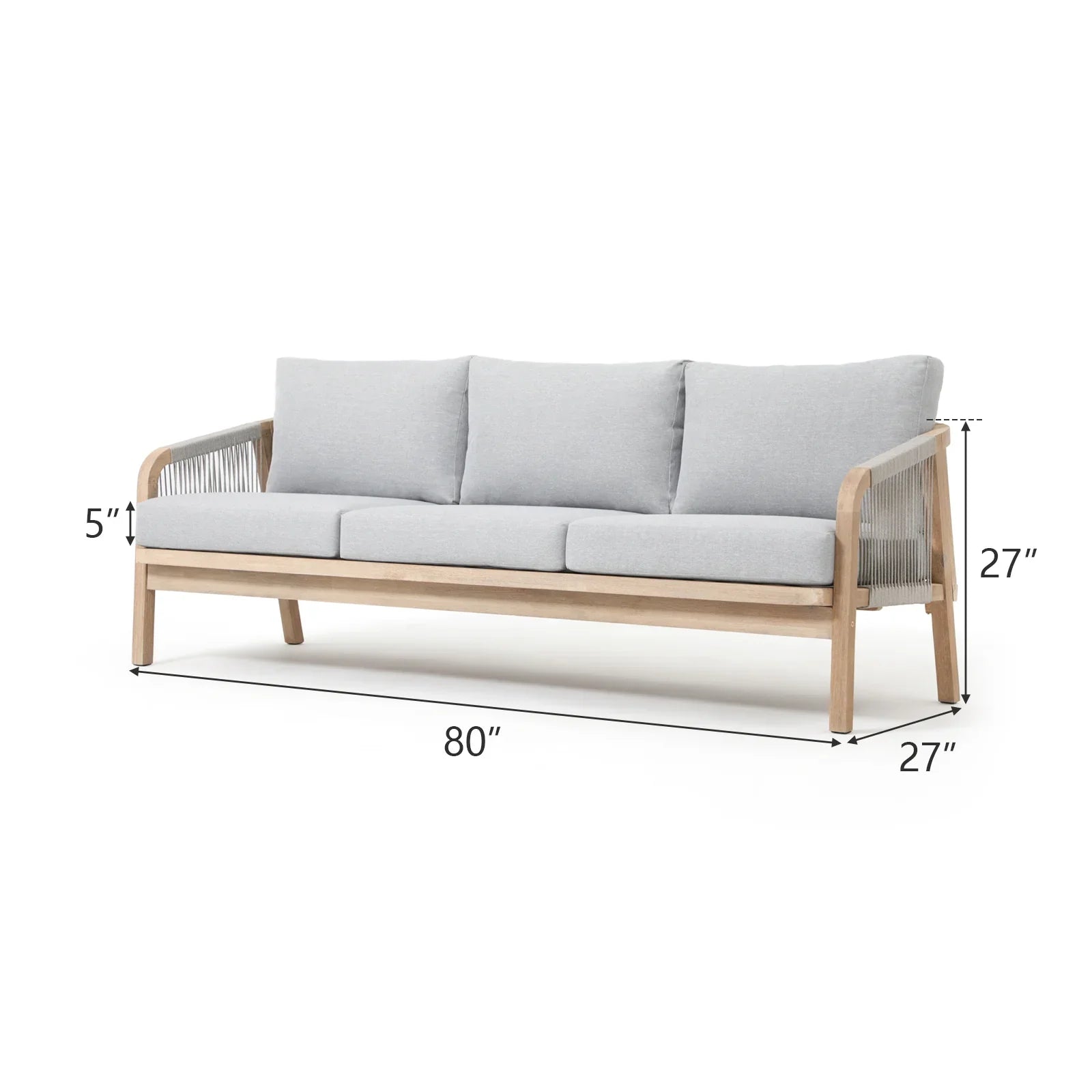 Thalea Textured 3-Seat Wooden Outdoor Sofa With Cushions
