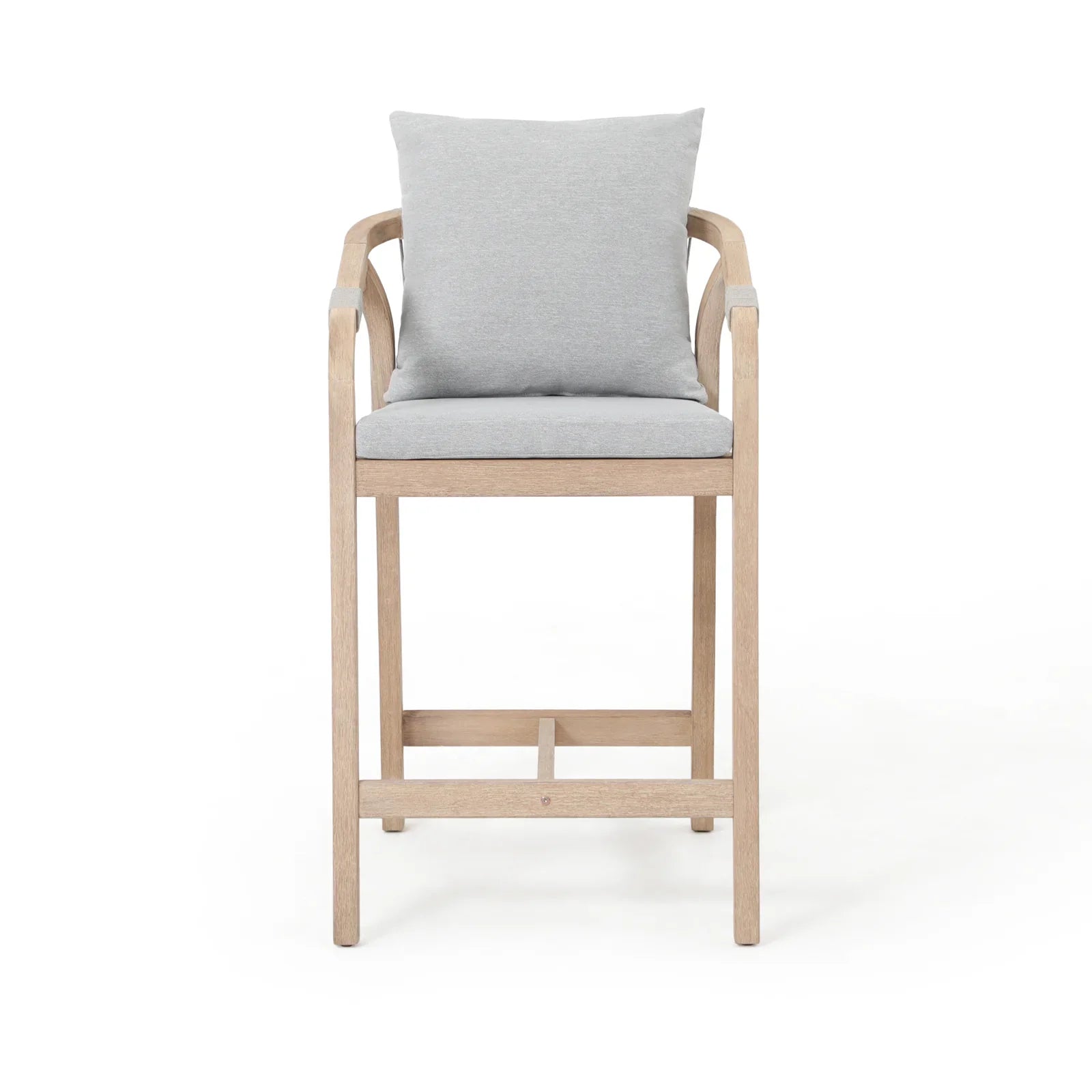 Thalea Textured Wood Outdoor Bar Stool With Cushions, height 28", Set of 2