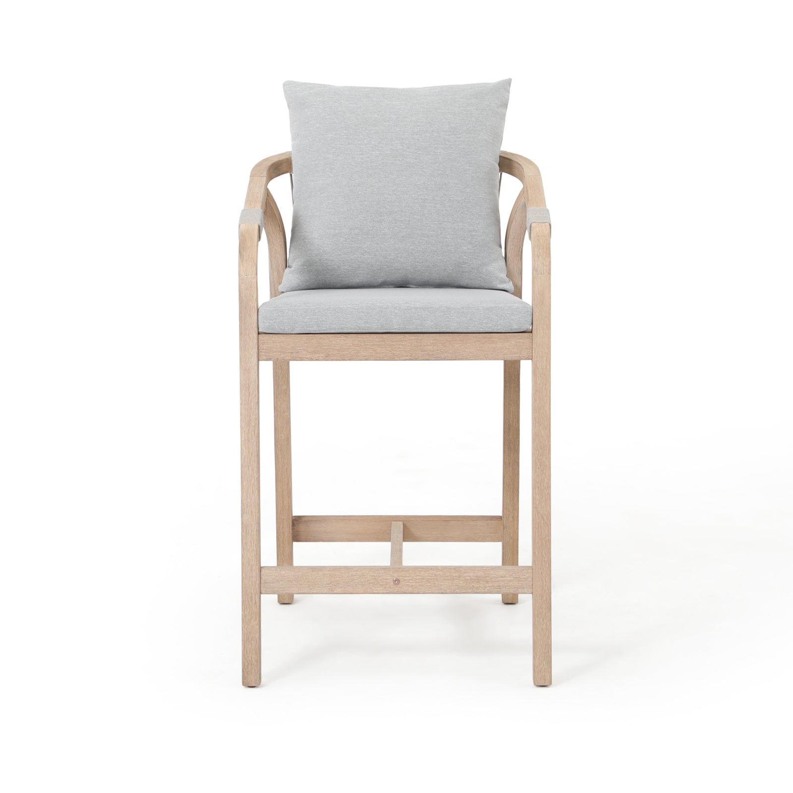 Thalea Textured Wood Outdoor Bar Stool With Cushions, height 28", Set of 2